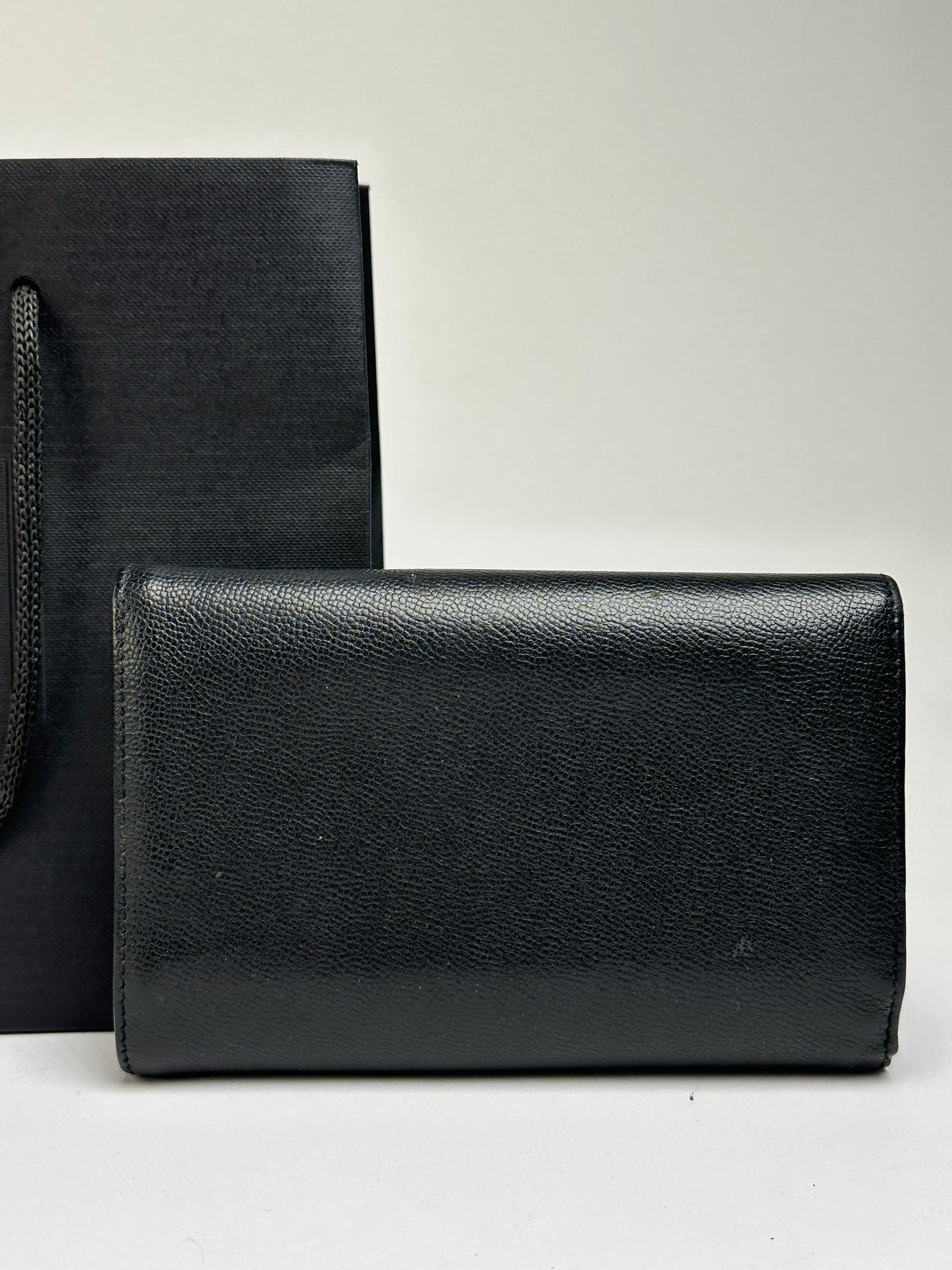 Vintage Yves Saint Laurent Textured Leather Bifold Wallet Late 1990s Black