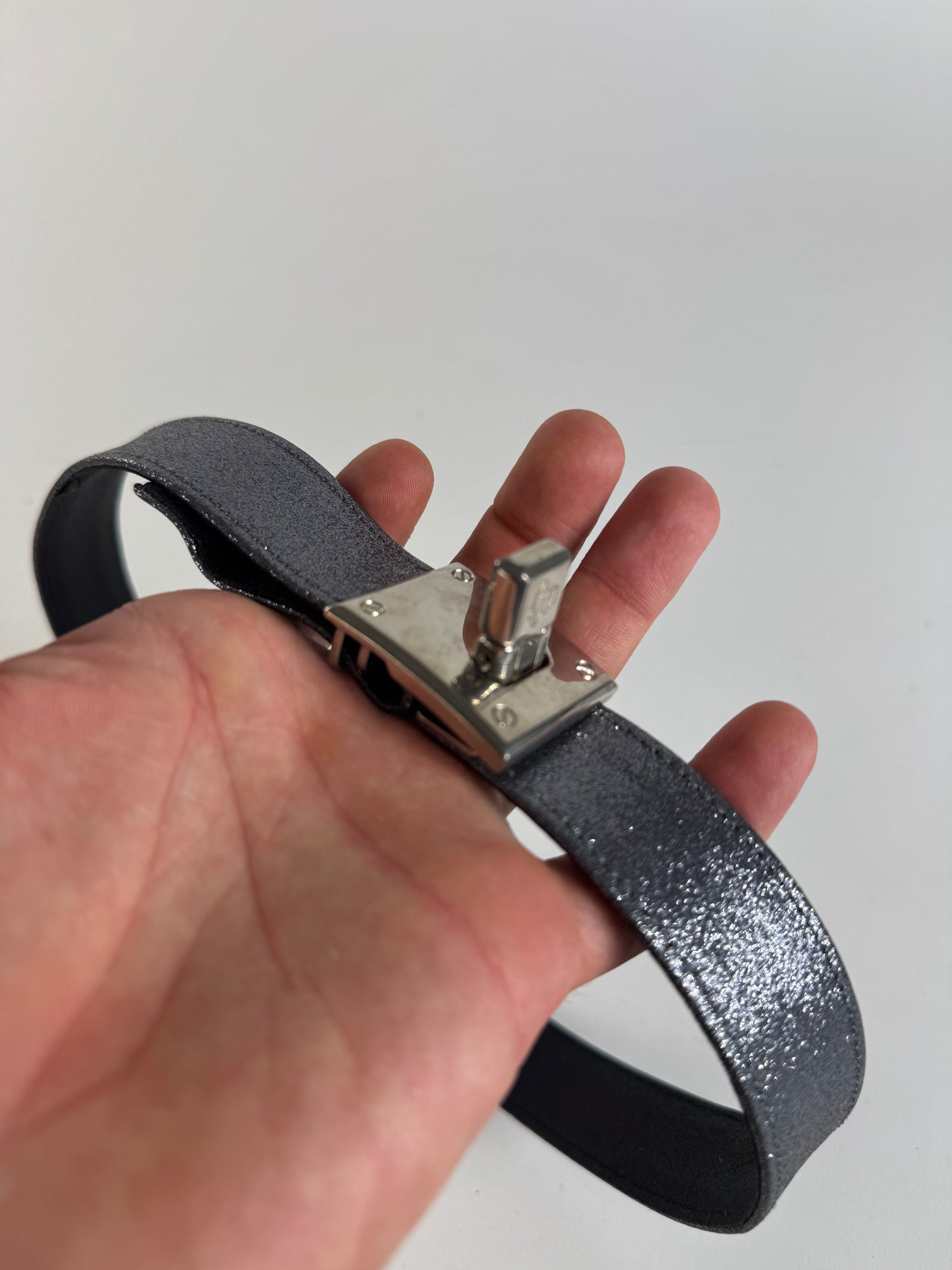 Vintage Gianni Versace Leather Belt silver sparkles