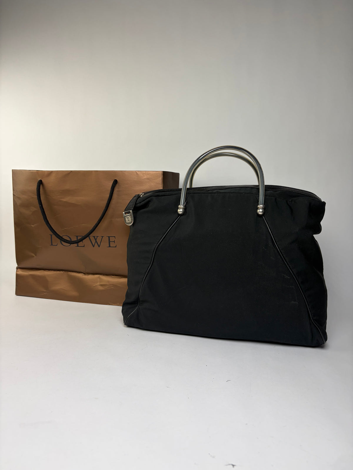 Vintage Loewe Structured Top-Handle Bag Early 2000s Black