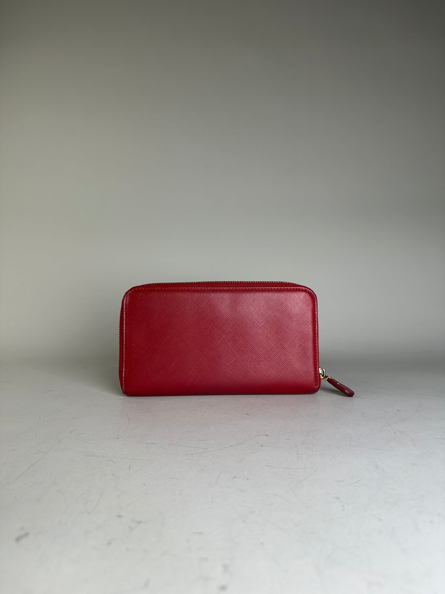 Vintage Ferragamo Leather Zip Wallet Red Silver
