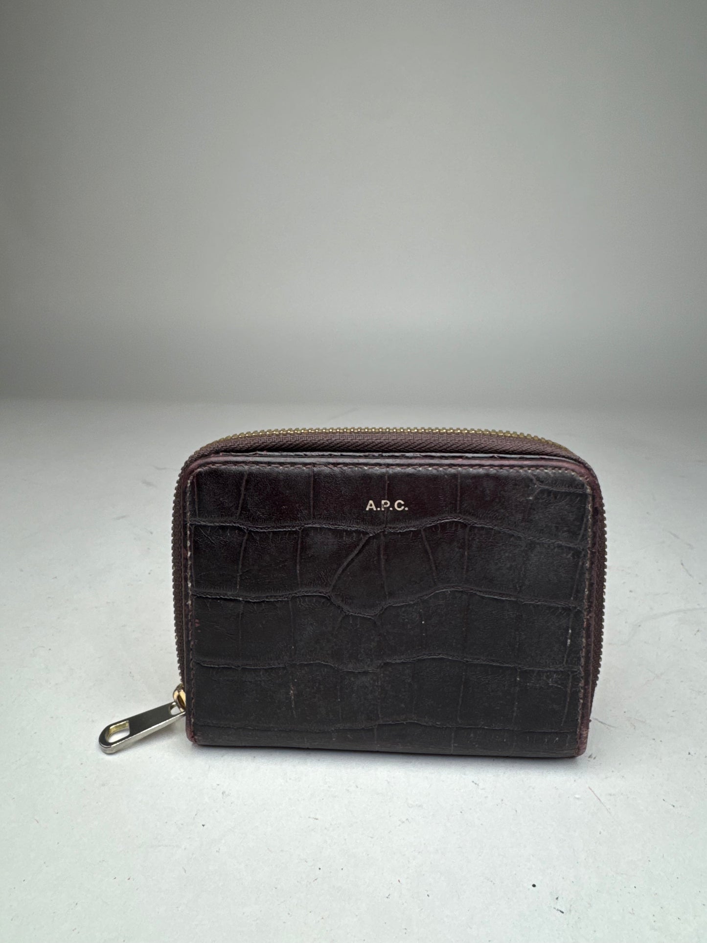 Vintage APC leather Wallet Crocodile Emblossed Purple