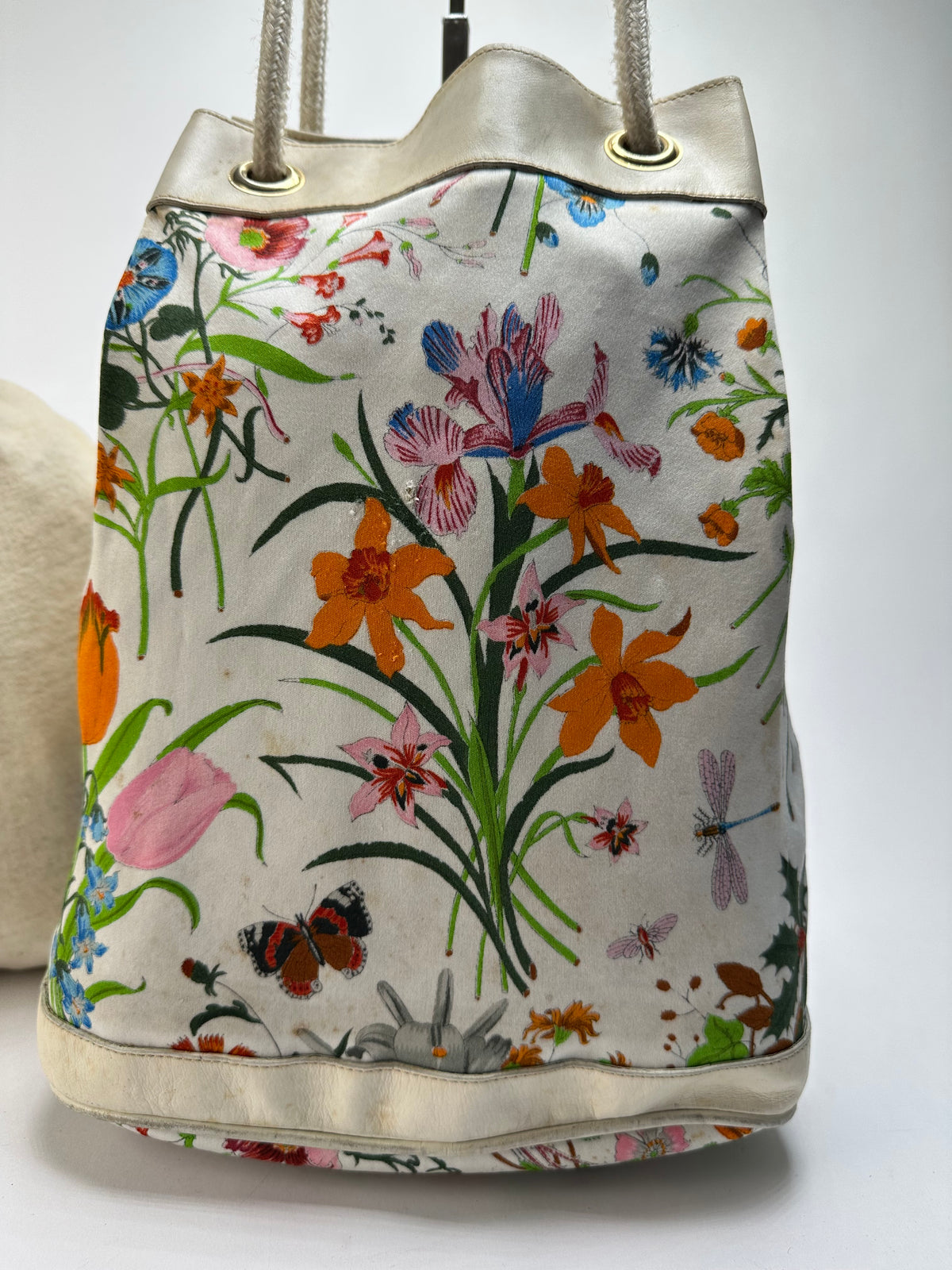 Vintage Gucci Flora Canvas Bucket Bag Late 1970s Cream Multicolor