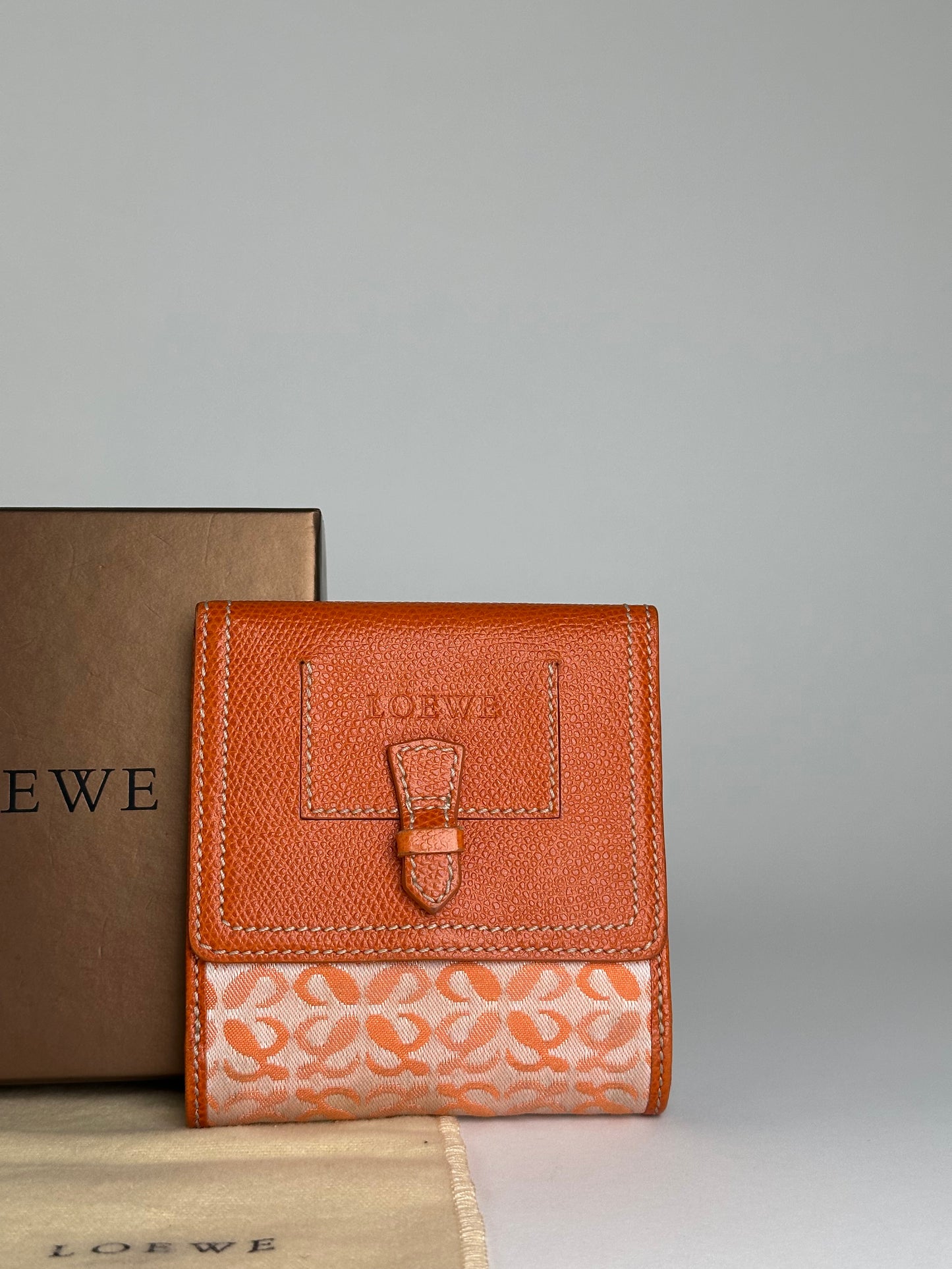 Vintage Loewe Leather Canvas Cardholder Orange Cream