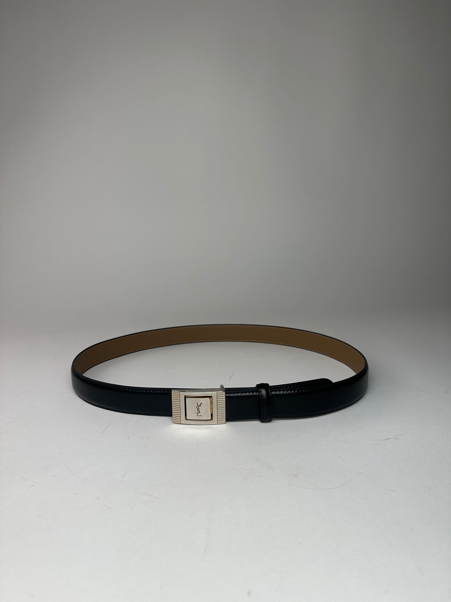 Vintage Yves Saint Laurent Snake Emblossed Leather Belt Black