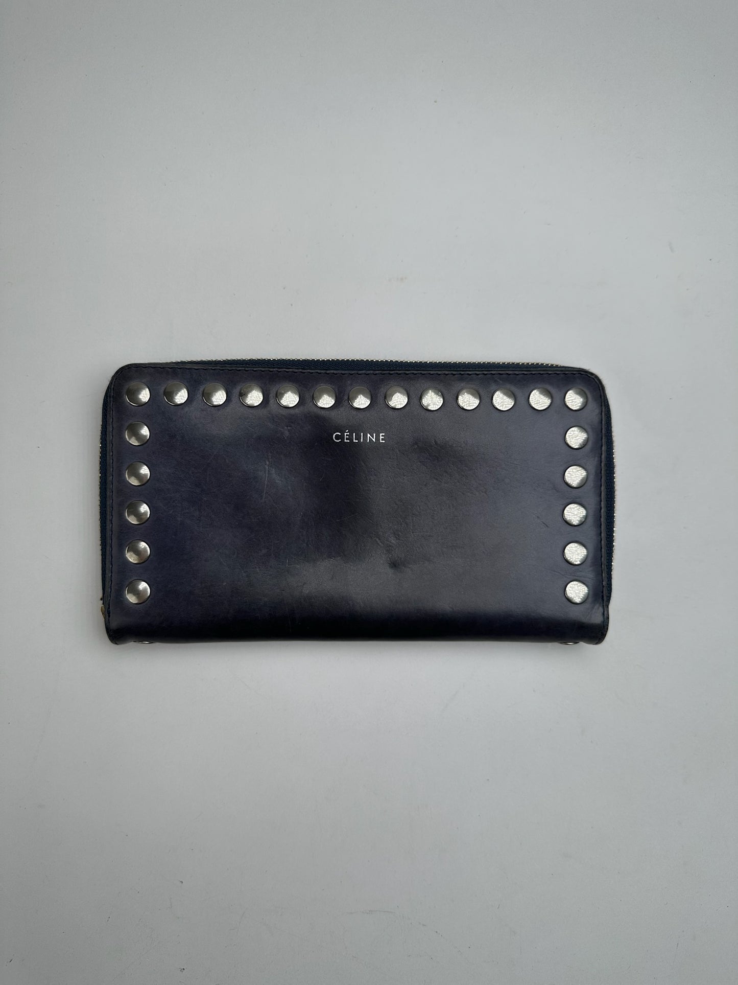 Vintage Celine Paris Studded Leather Wallet Black