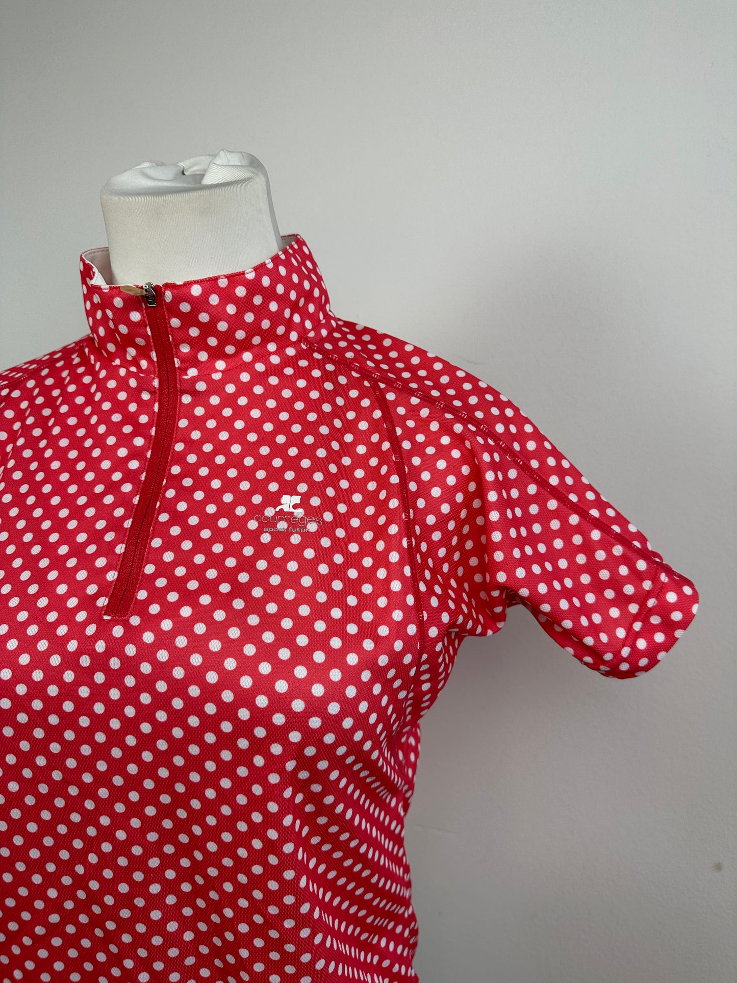 Vintage Courreges Polka Dot Polo Shirt Red White M