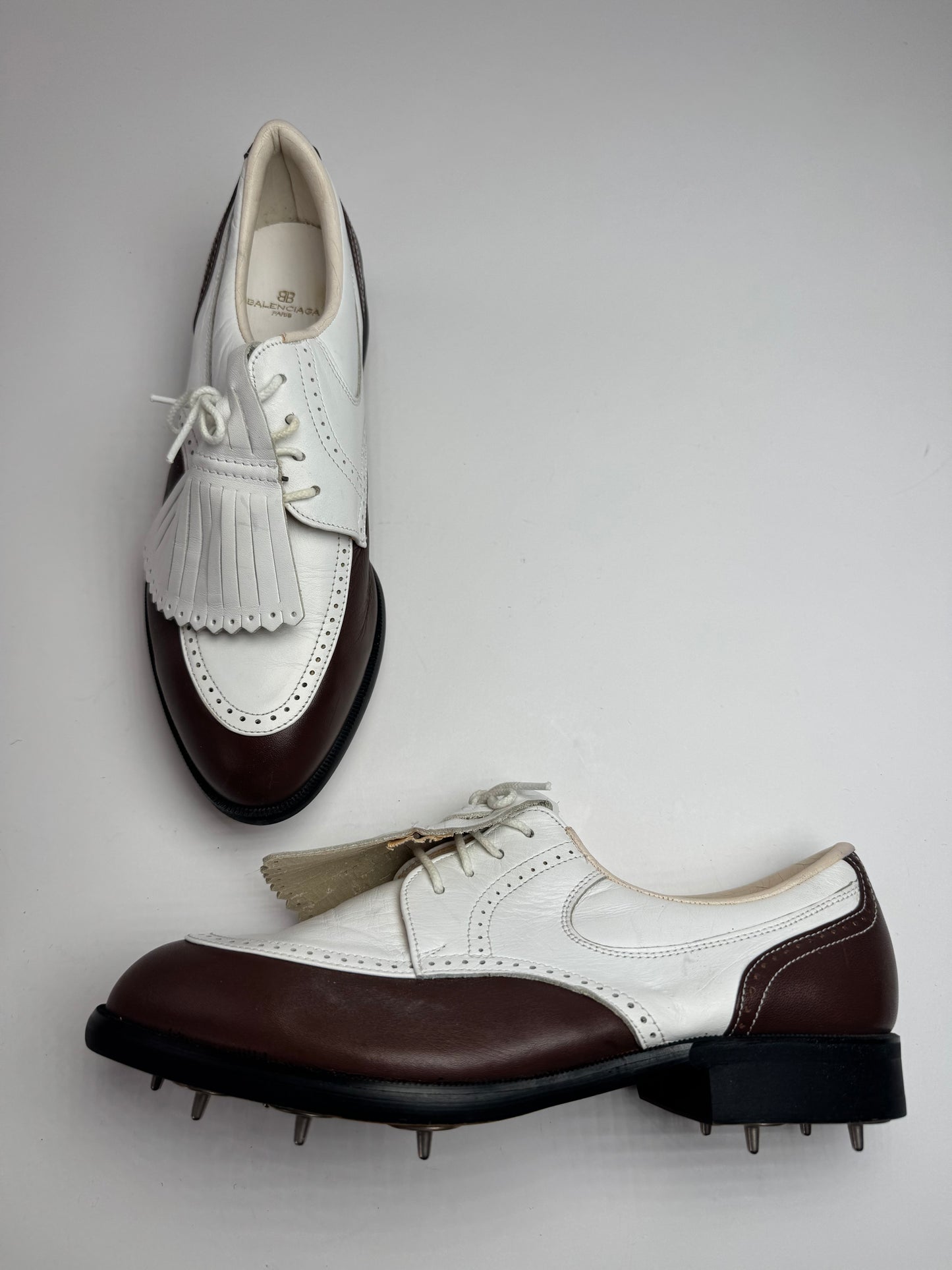 Vintage Balenciaga Leather Golf Shoes / Budapester black white 24cm