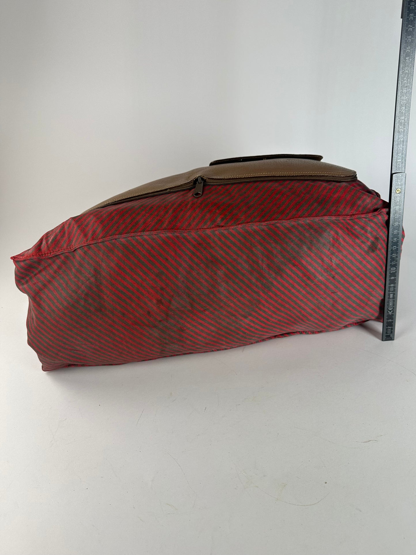 Vintage Gucci 2Way Leather Canvas Tote Bag Red Brown