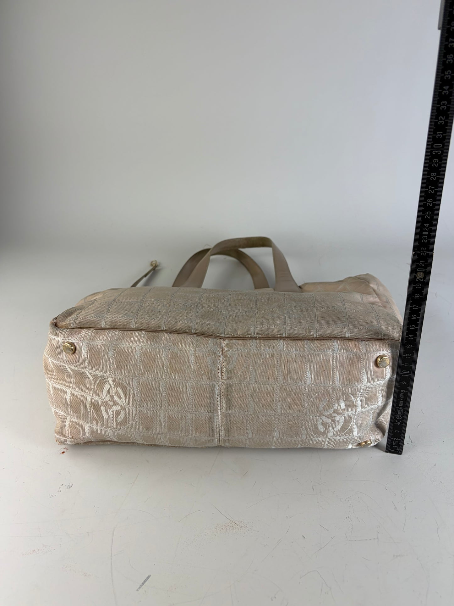 Vintage Chanel Fabric Tote Bag Beige Cream Gold