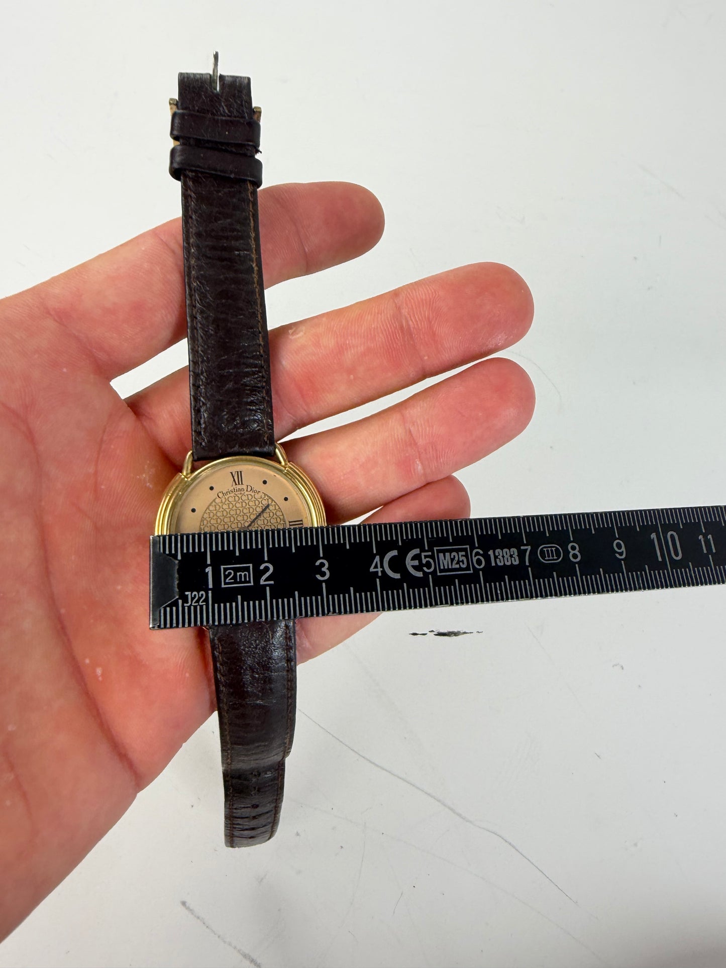 Vintage Dior Bracelet Watch Gold-Tone Brown Leather c. 1990s