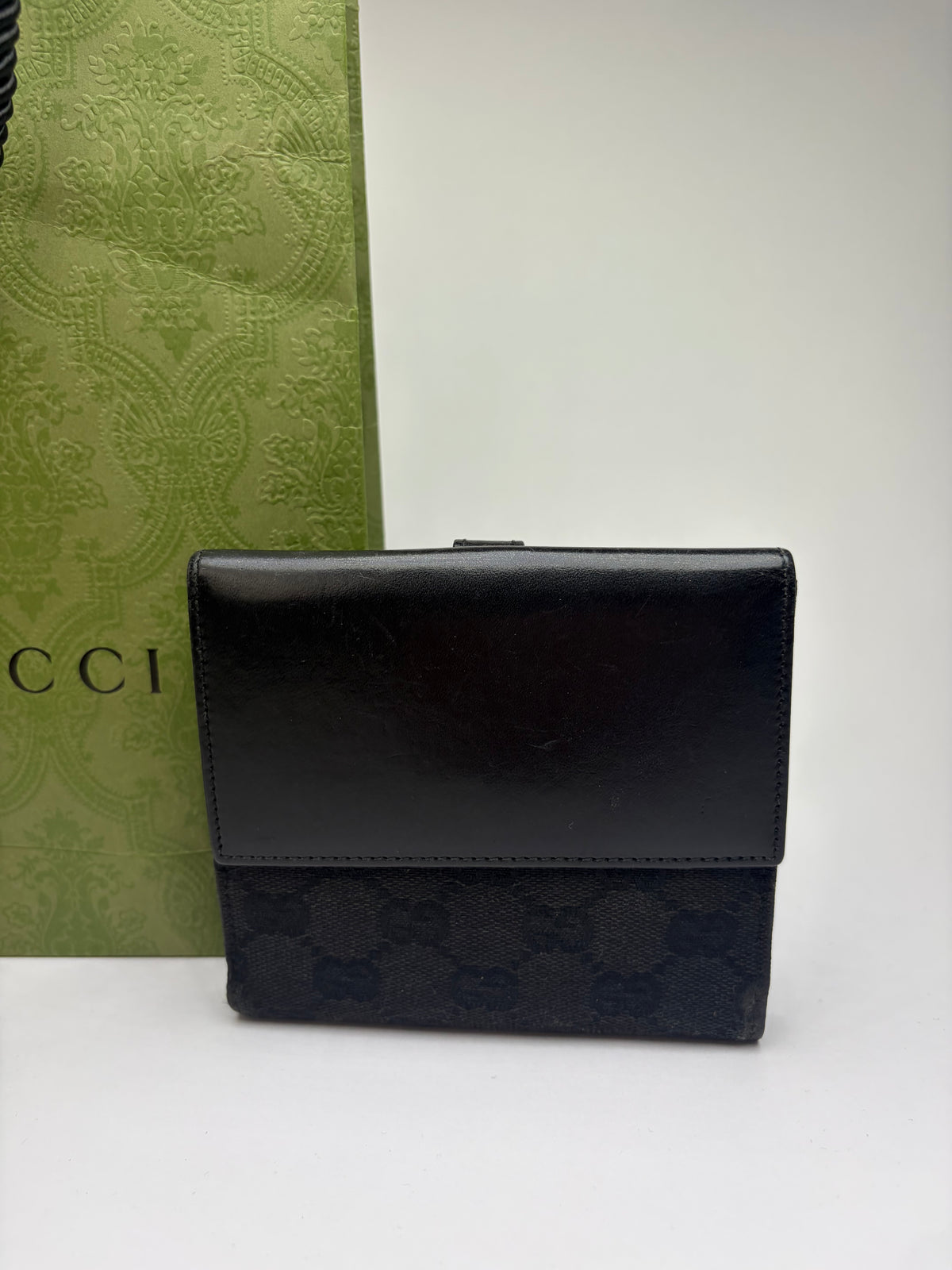 Vintage Gucci GG Canvas Bifold Wallet c. 2000s Black Silver