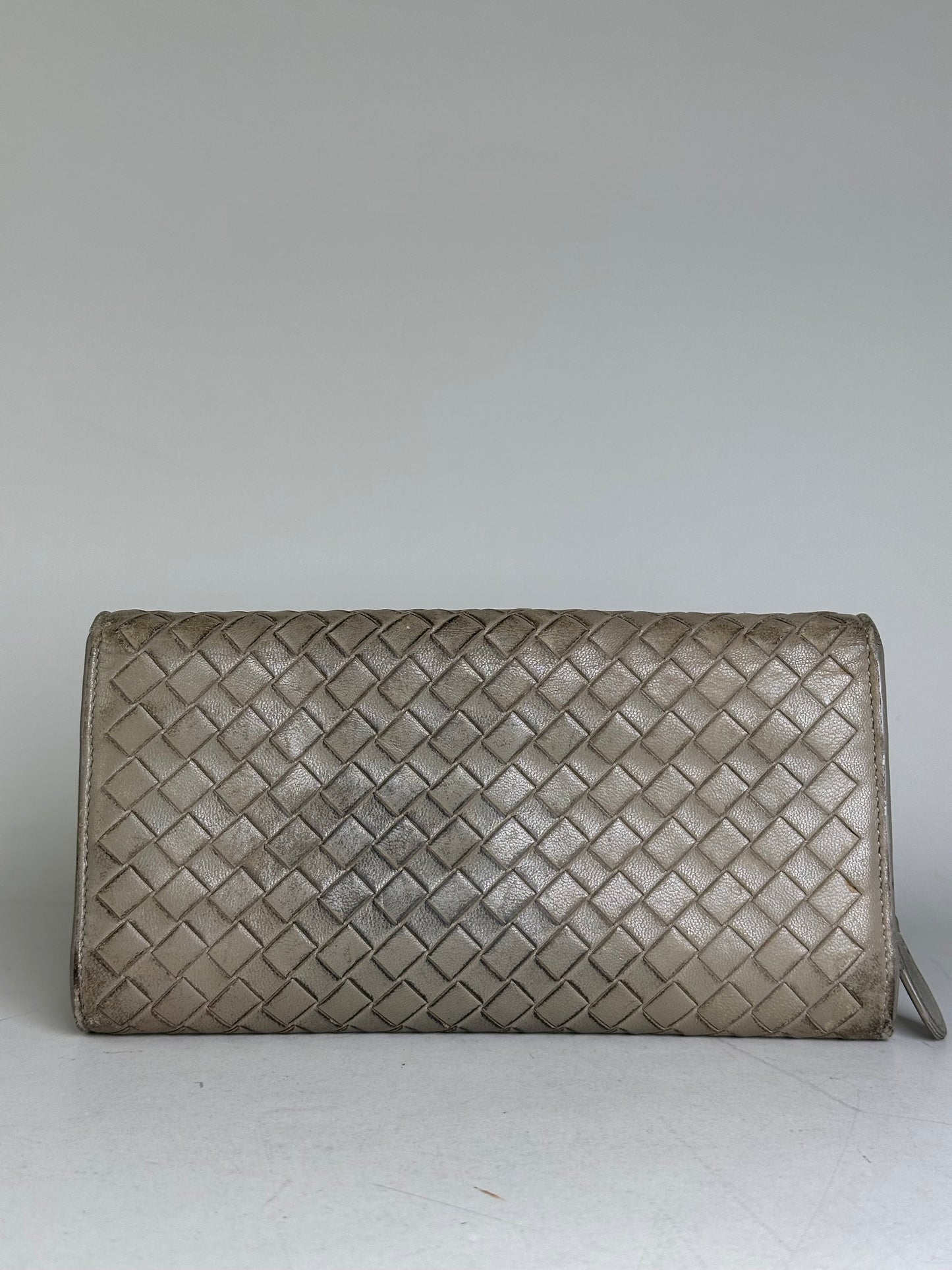 Vintage Bottega Veneta Intrecciato Leather Wallet Beige