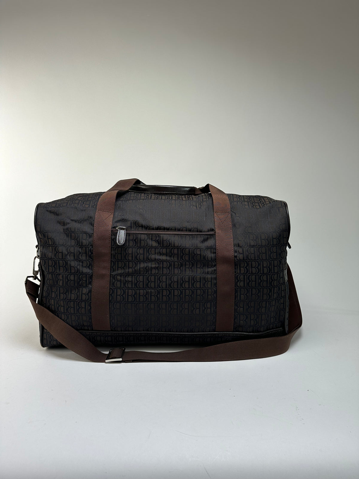 Vintage Balmain BB Monogram Canvas Duffle Bag Late 1990s Dark Brown