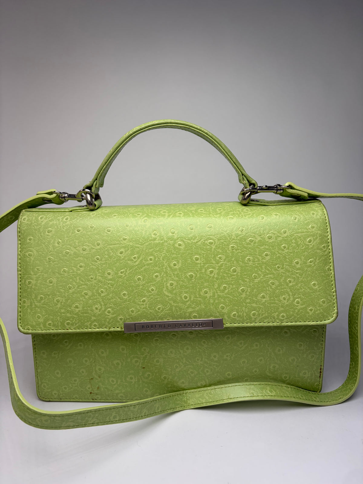 Vintage Roberto Embossed Leather Flap Crossbody Bag Early 2000s Light Green