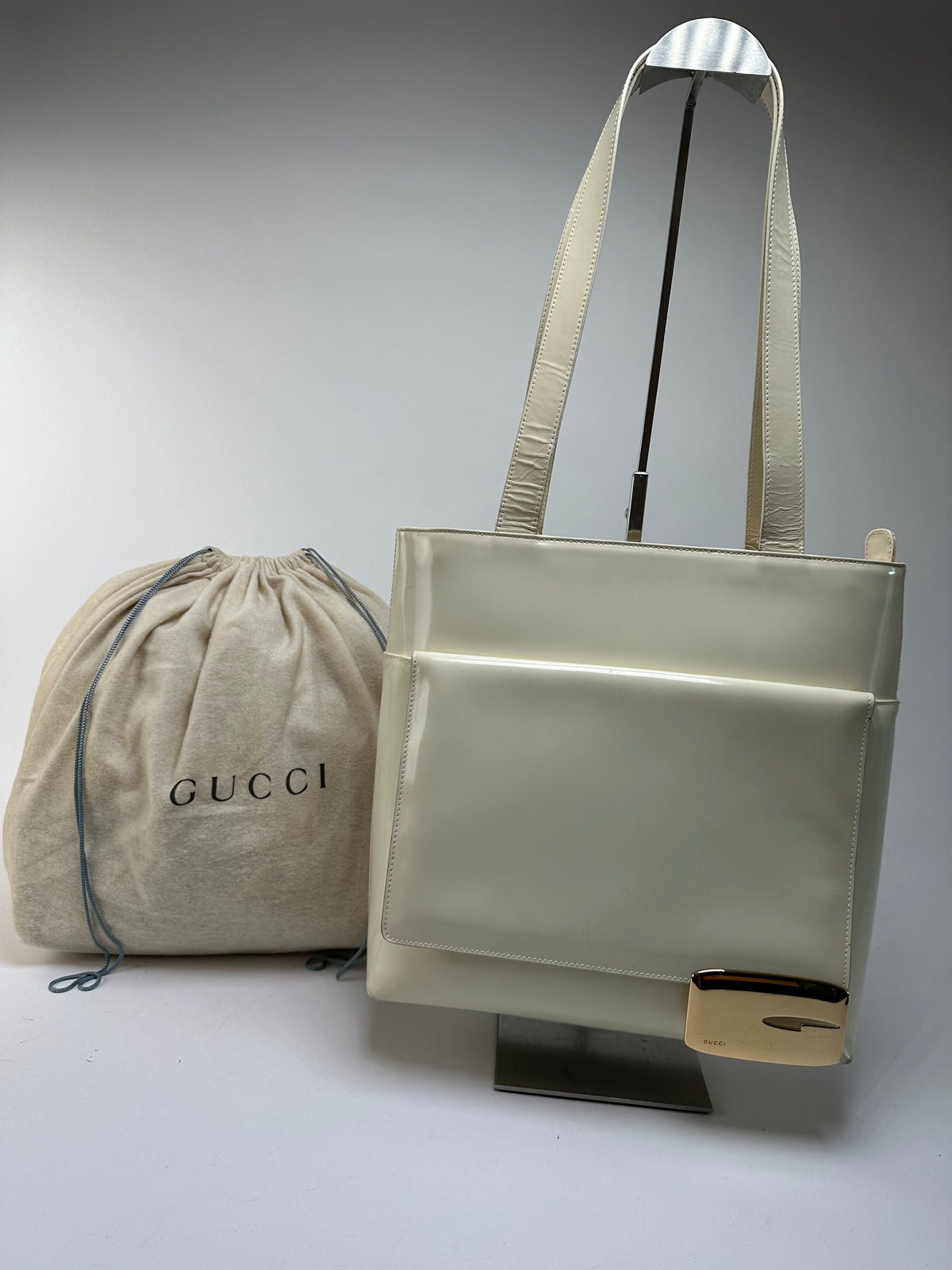Vintage Gucci Structured Leather Tote Late 1990s Cream