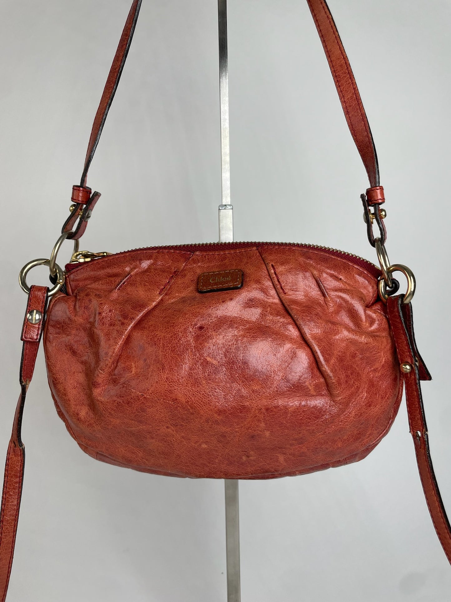 Vintage Chloe 2Way Leather Handbag Red