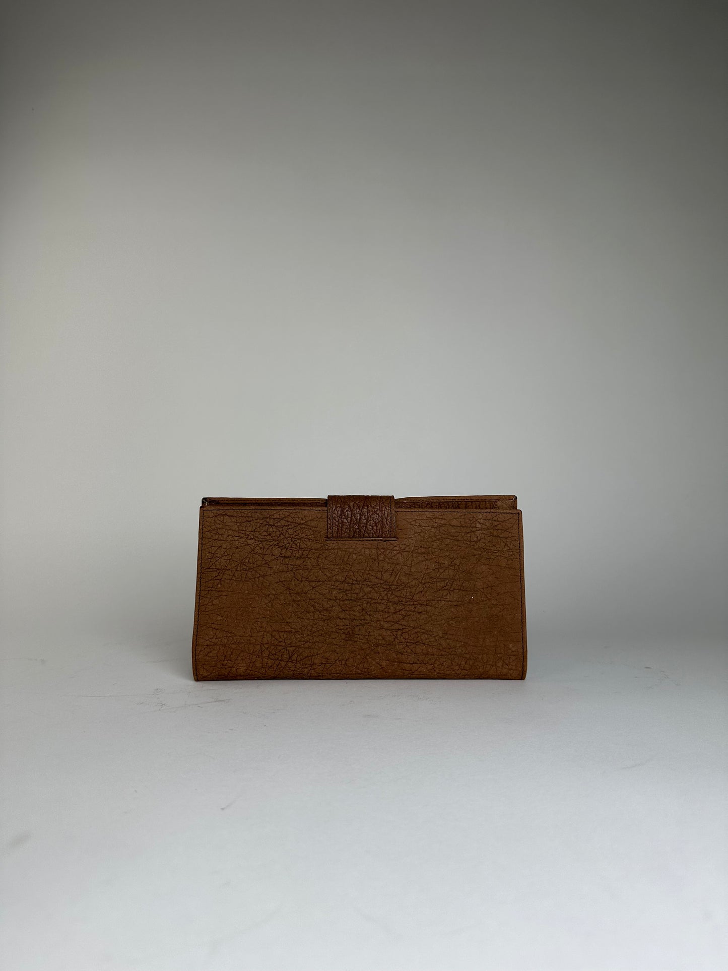 Vintage Saint Laurent Crinkled Leather Wallet Brown Silver