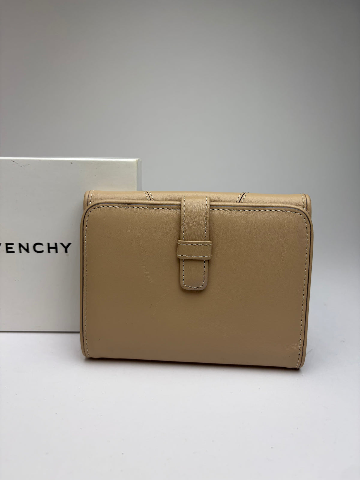 Vintage Givenchy Leather Bifold Wallet Beige Silver