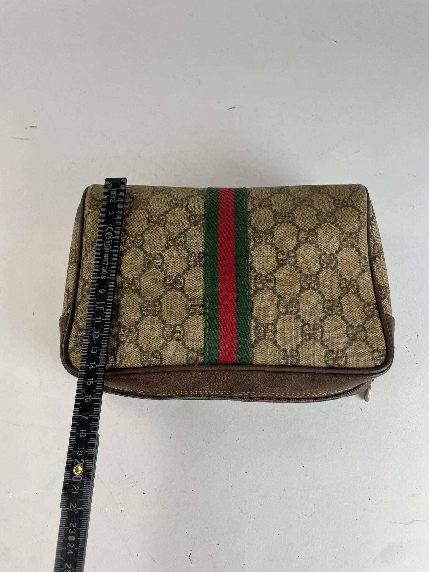 Vintage Gucci monogram Leather Clutch Grey Brown