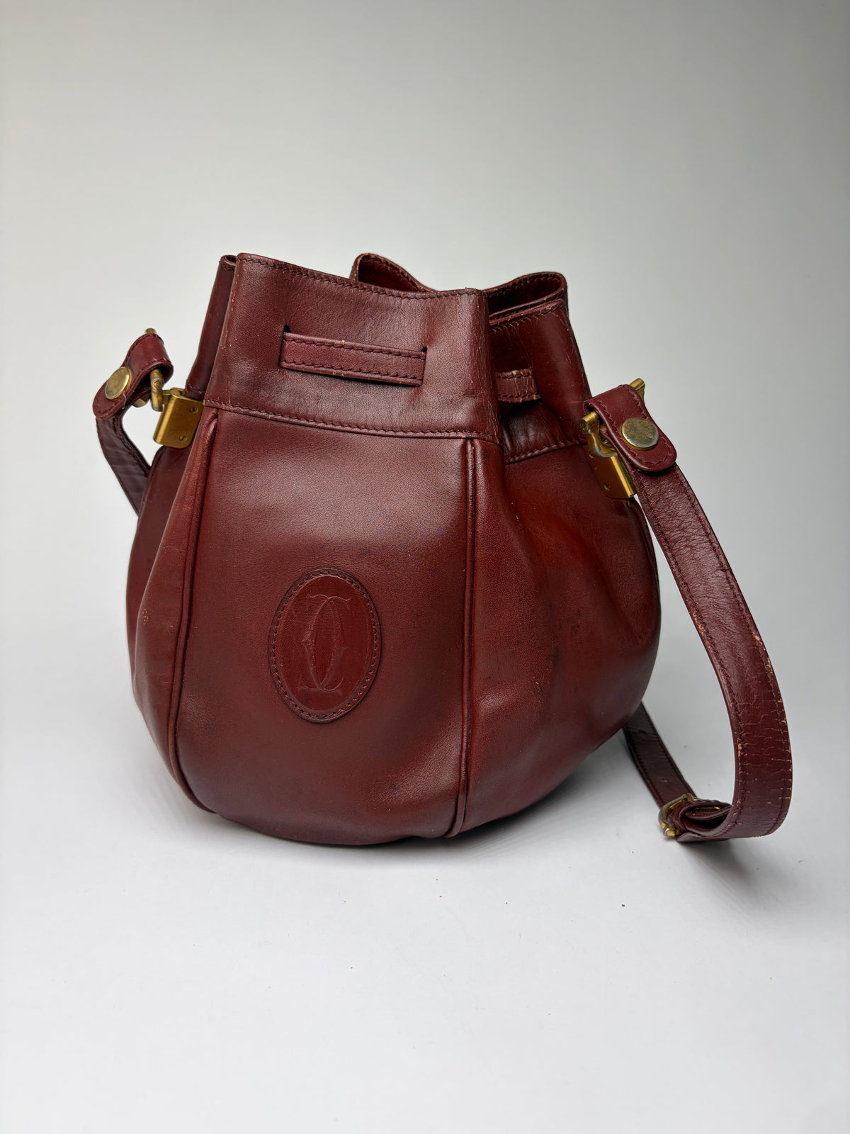 Vintage Cartier Must de Cartier Seau Drawstring Bag c. Late 1980s Burgundy