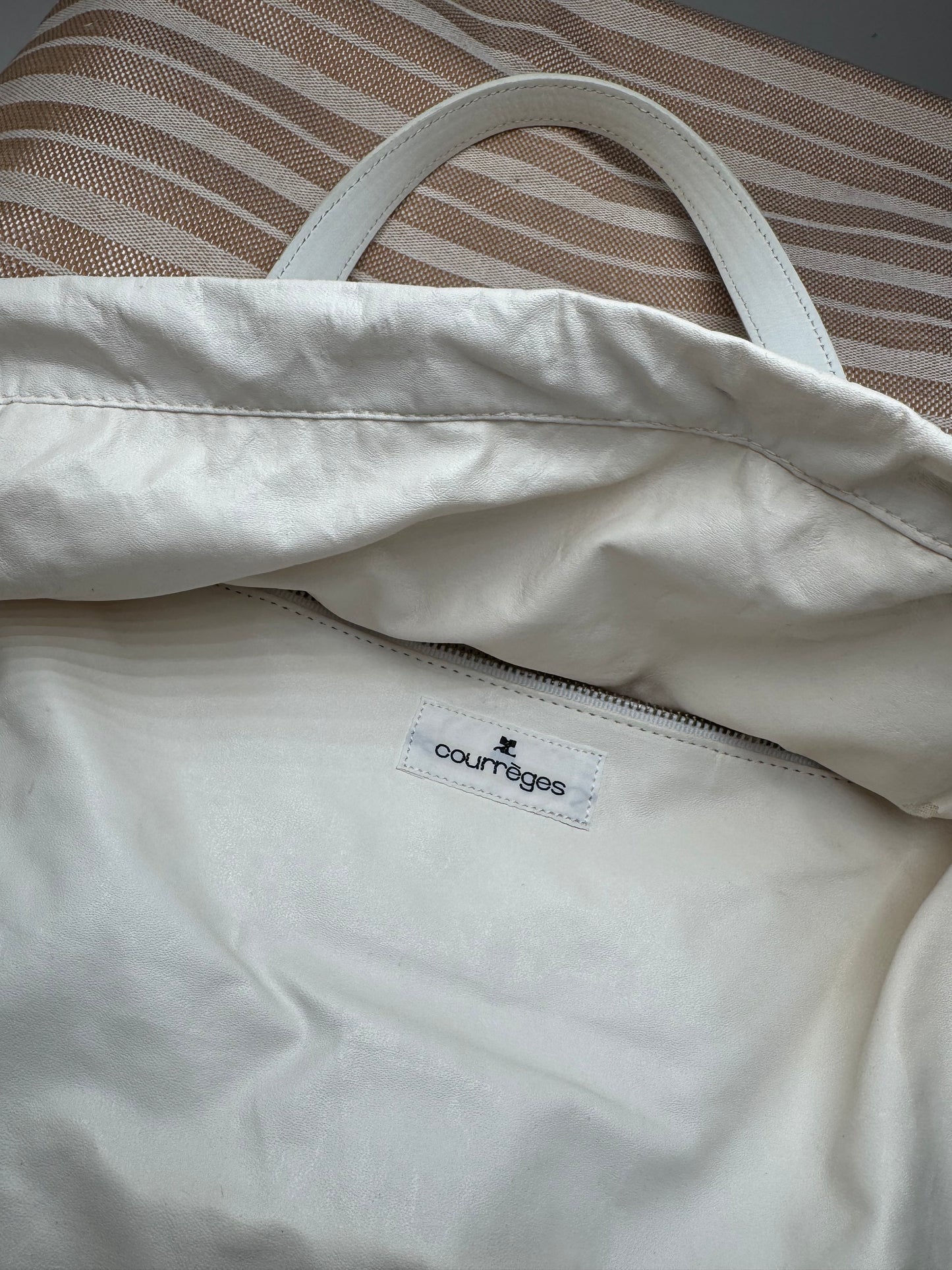 Vintage Courreges Paris 2 Way Shopper beige white