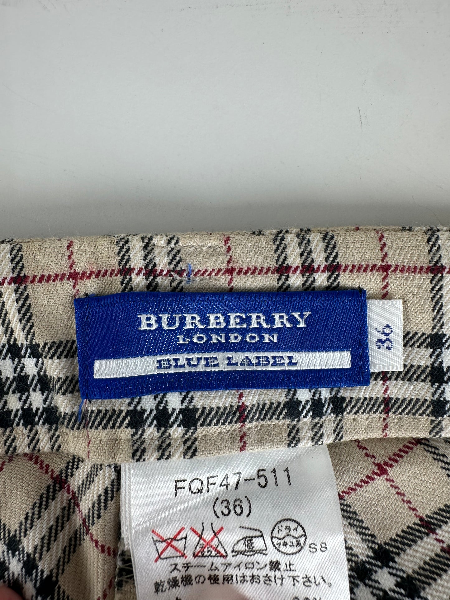 Vintage Burberry Check Cotton Trousers Beige Burgundy S