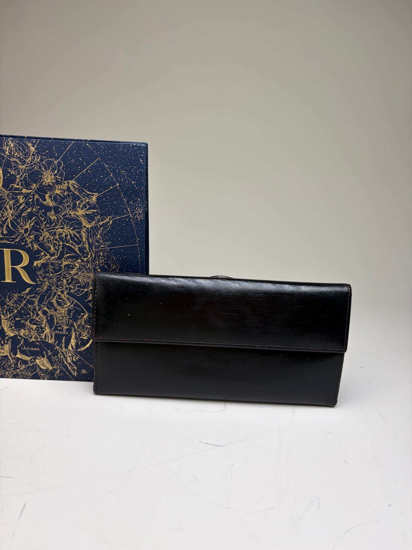Vintage Dior Leather Wallet Black Silver-tone Clasp