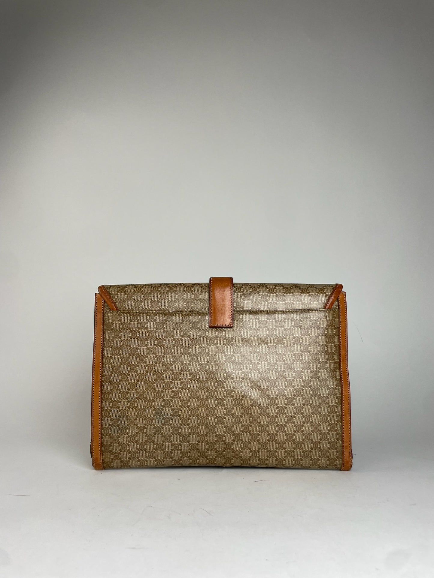 Vintage Celine Triomphe Monogram Leather Clutch Beige Brown