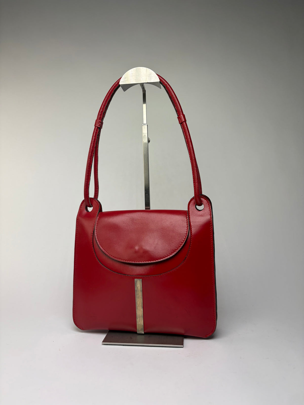 Vintage Loewe Structured Leather Top-Handle Bag Red Gold