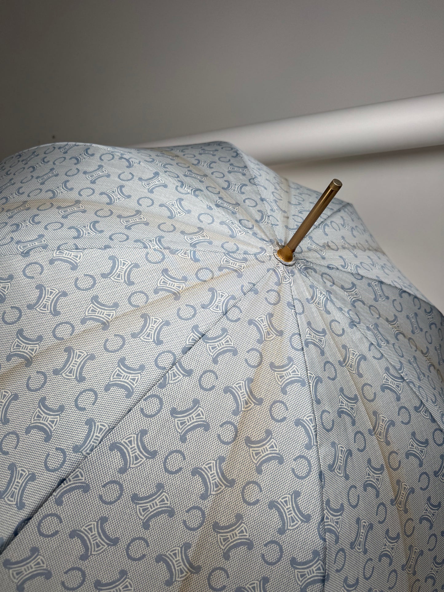 Vintage Celine Paris Monogram Umbrella Turquoise