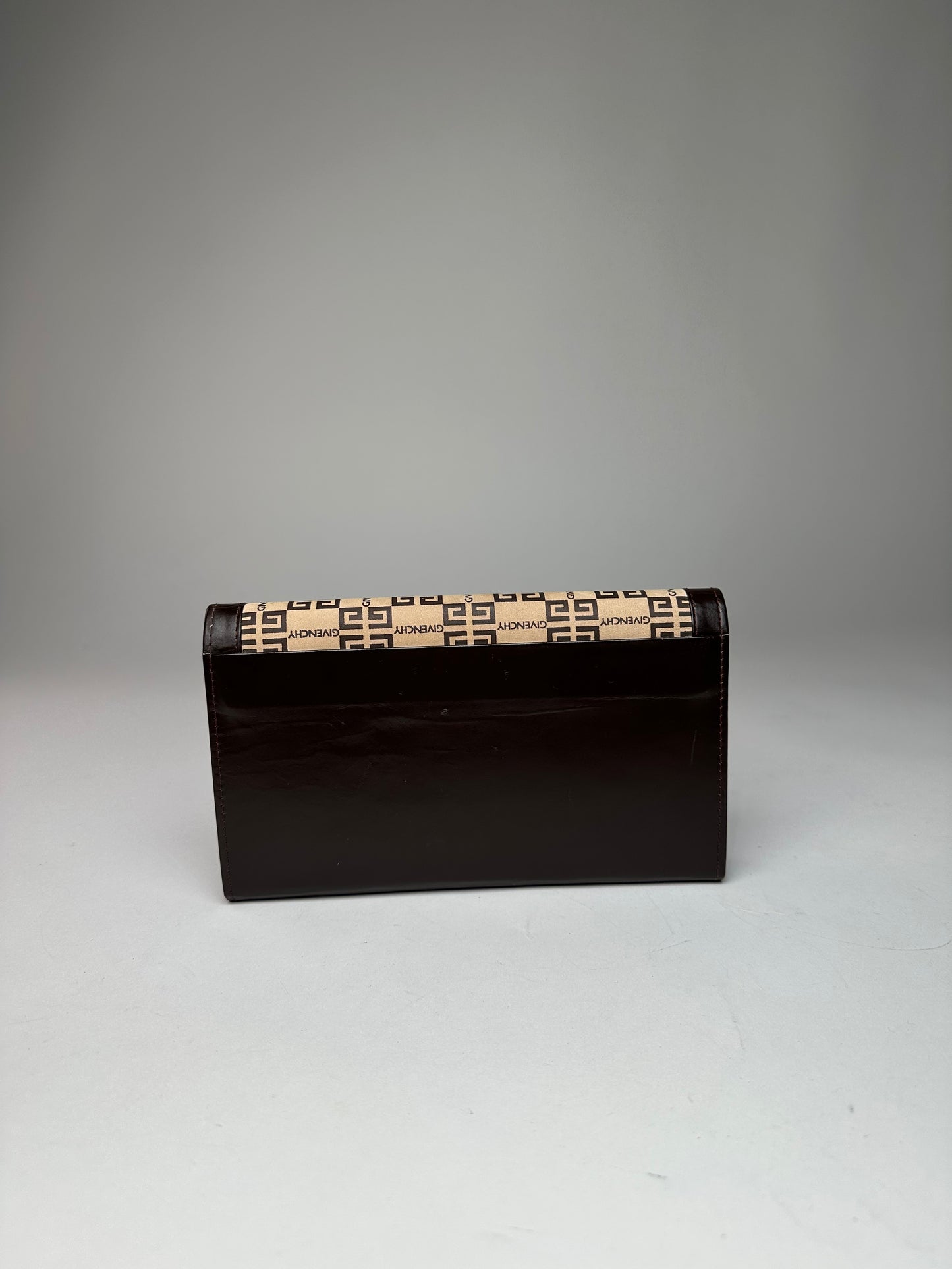 Vintage Givenchy Leather Monogram Clutch Brown Beige