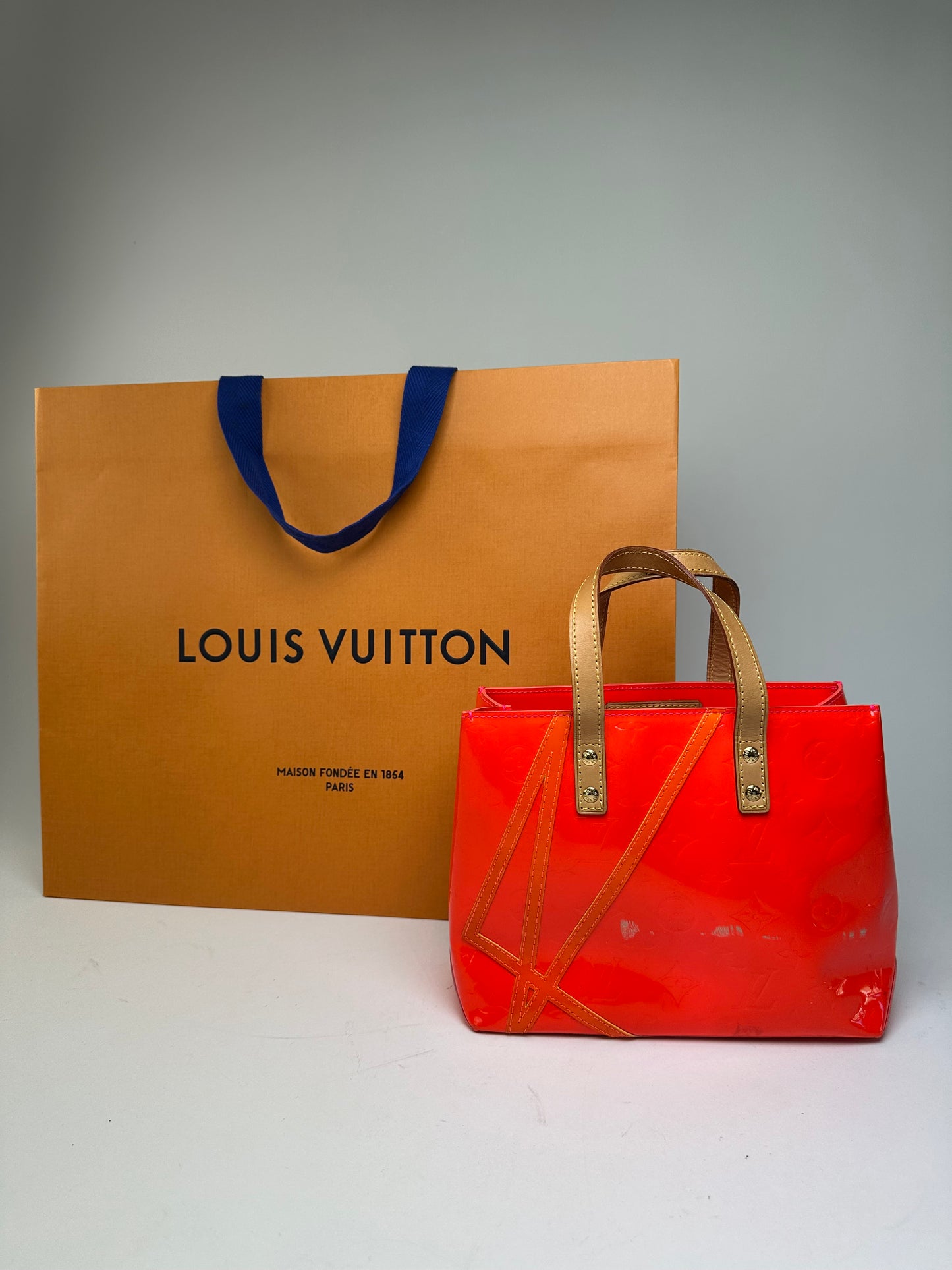 Vintage Louis Vuitton Patent Leather Tote Bag Red Orange
