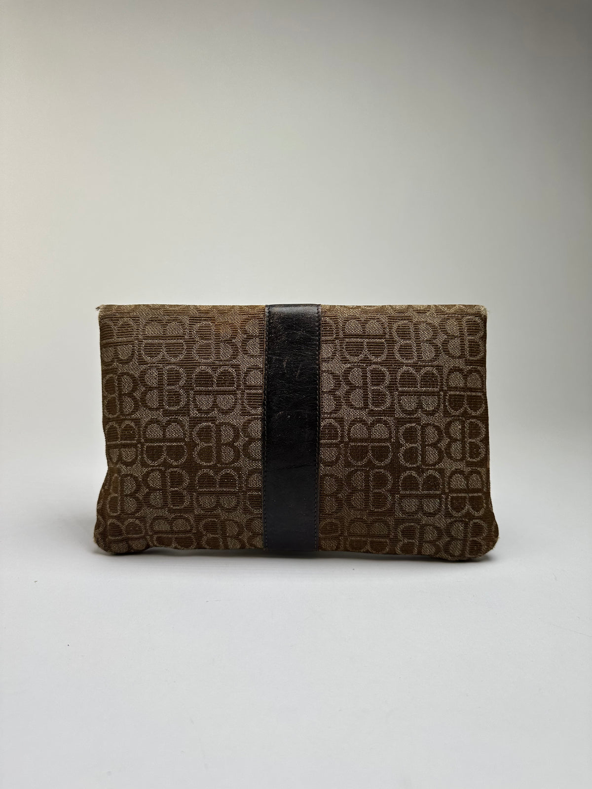 Vintage Balenciaga BB Monogram Jacquard Clutch Late 1970s Brown Beige