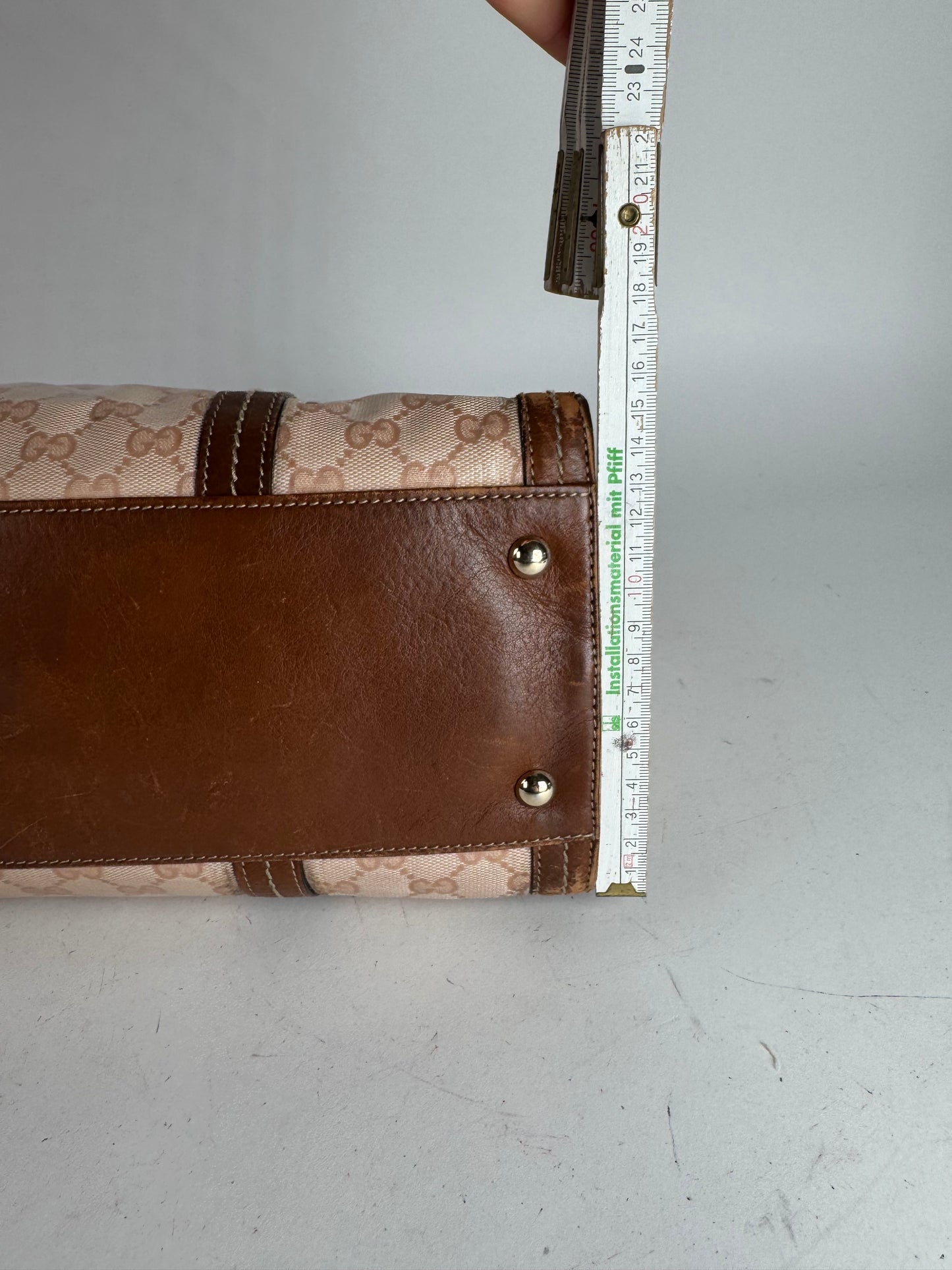 Vintage Gucci Leather Monogram Handbag Pink Brown