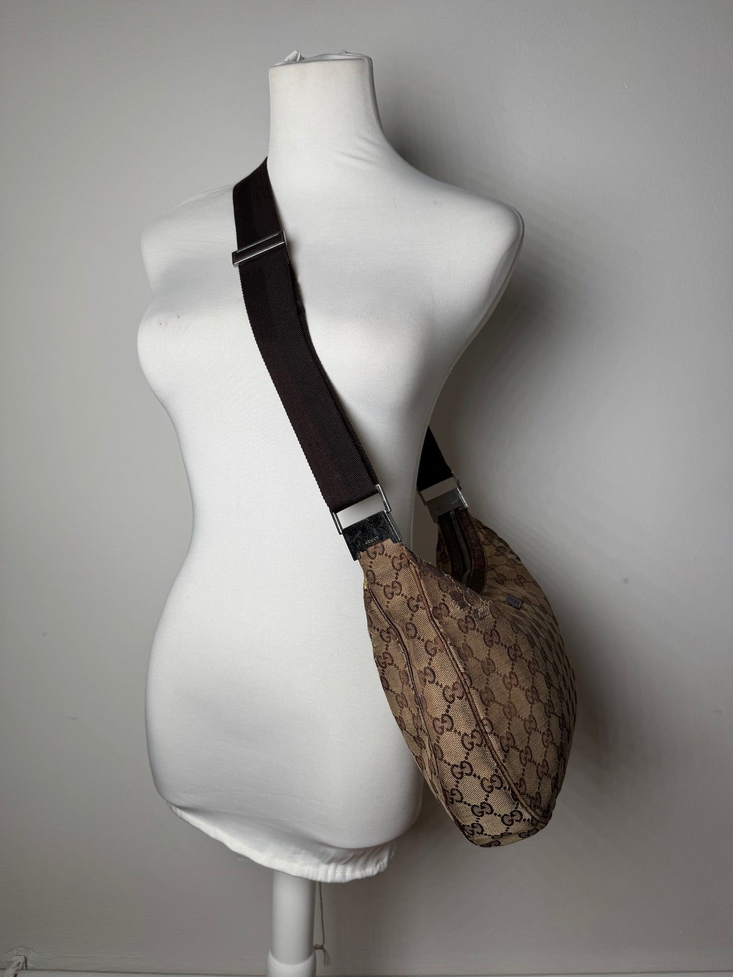 Vintage Gucci Multiway Monogram Croissant Bag Beige Brown