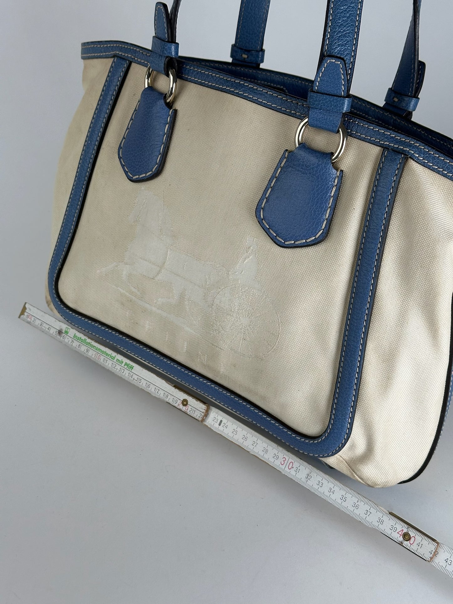 Vintage Céline Paris Canvas Leather Bag Blue Beige