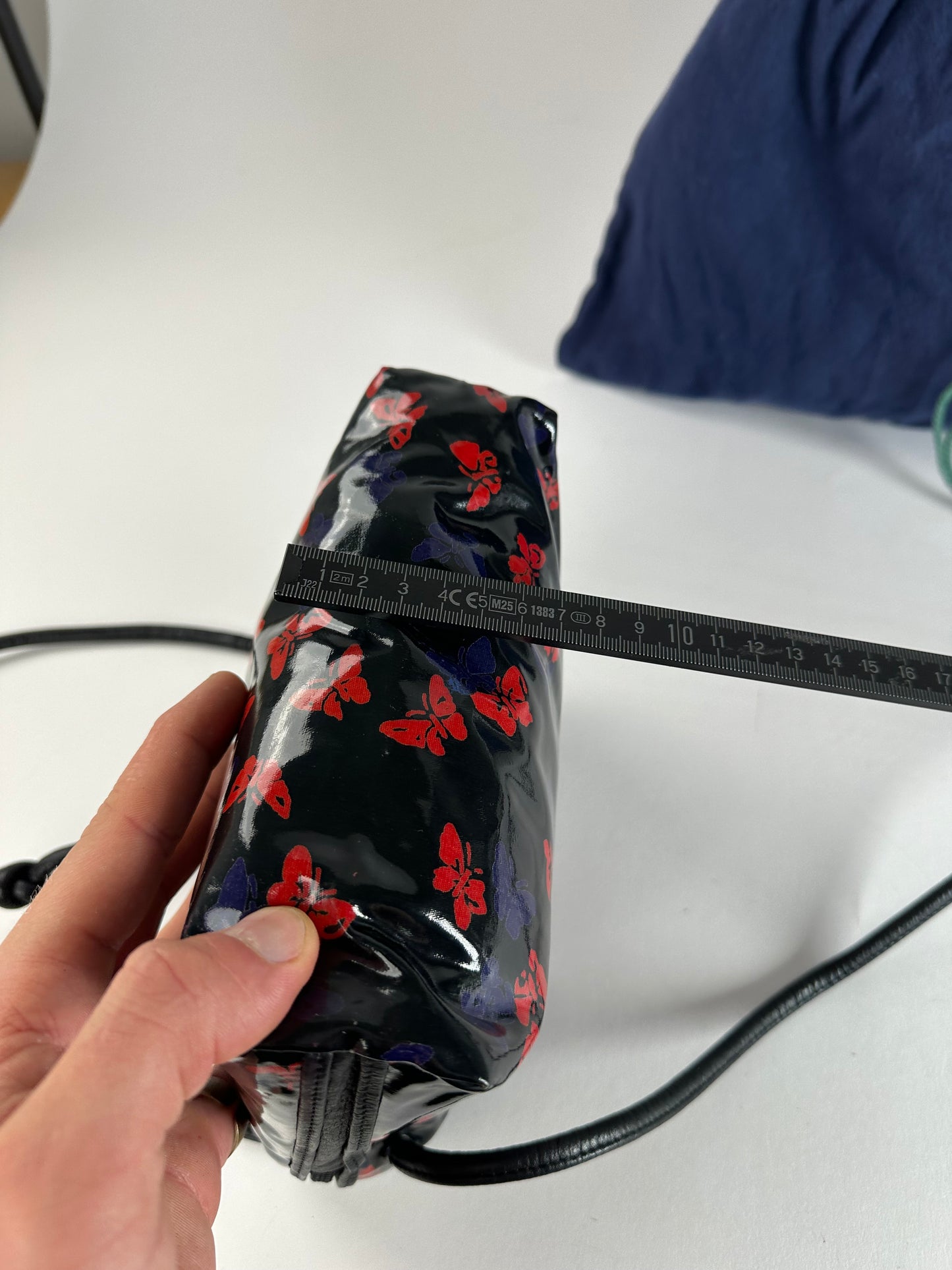 Vintage Bottega Veneta Patent Leather Butterfly Monogram Multiway Bag Black Red Blue