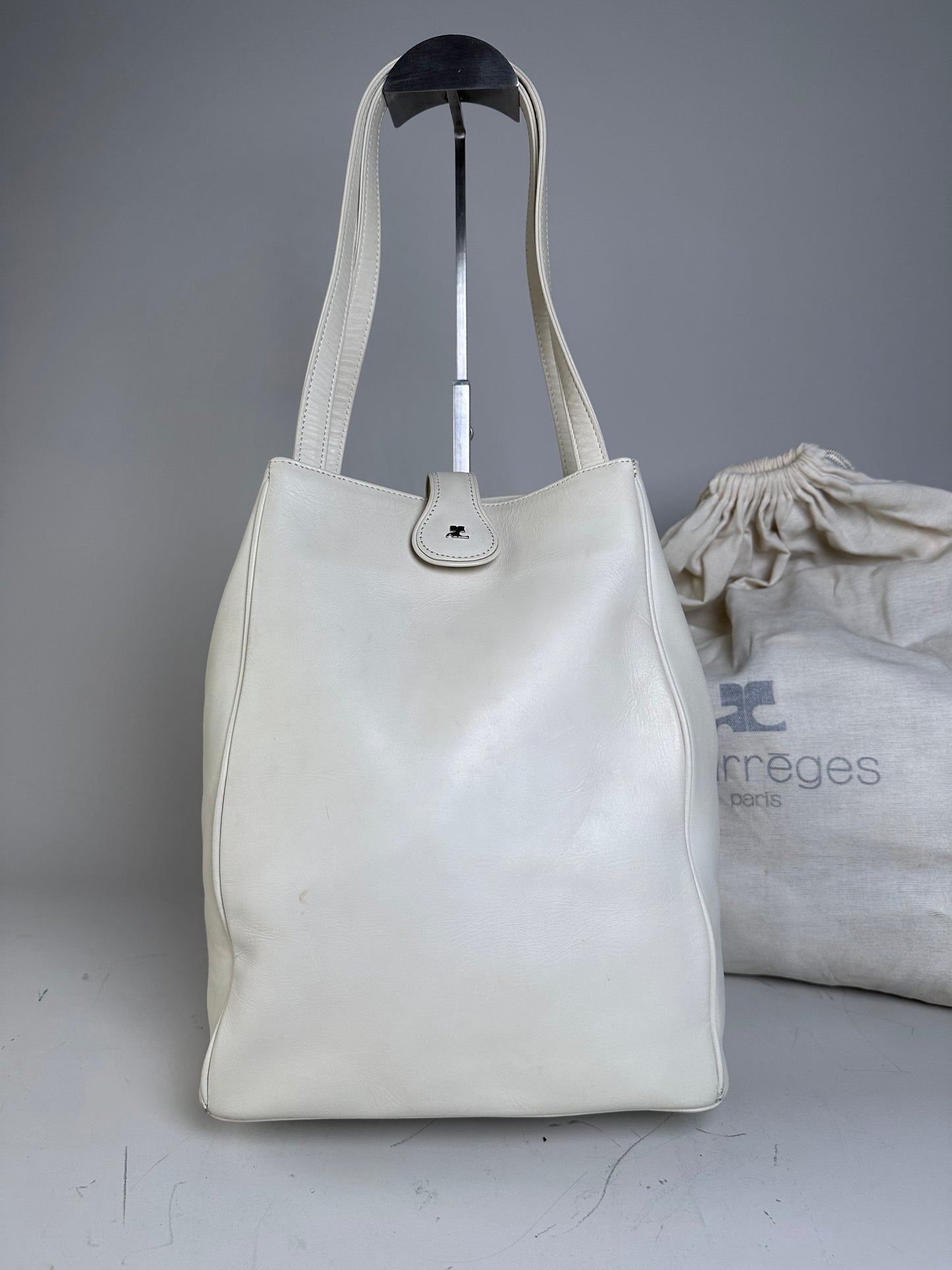 Vintage Courreges Leather Tote Bag White