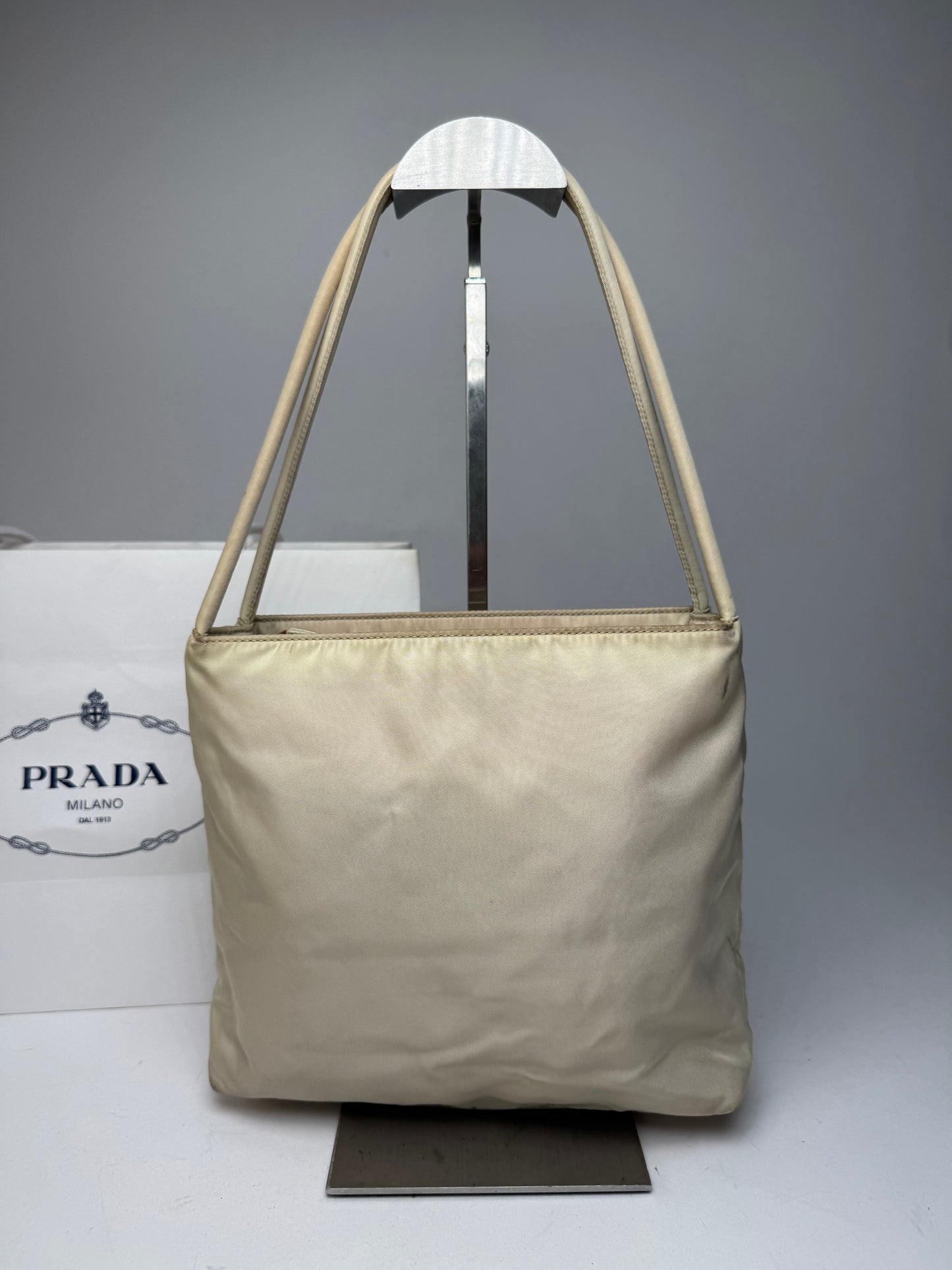 Vintage Prada Polyester Triangle Bag Beige