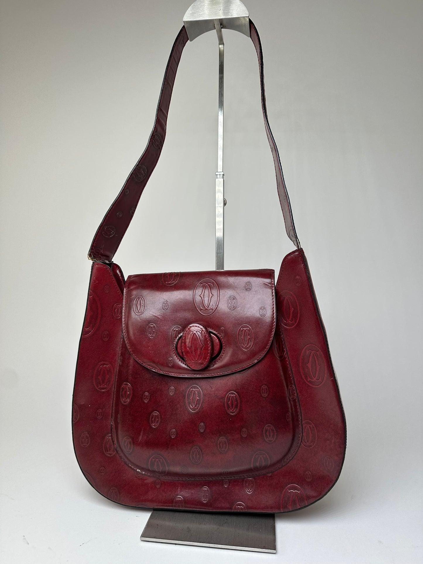 Vintage Cartier Must de Cartier Leather Shoulder Bag Burgundy Gold
