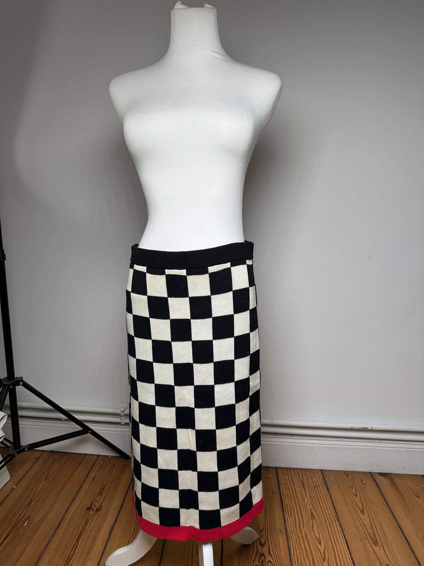 Vintage Celine Paris Chess Emblossed Skirt Black White 40/L