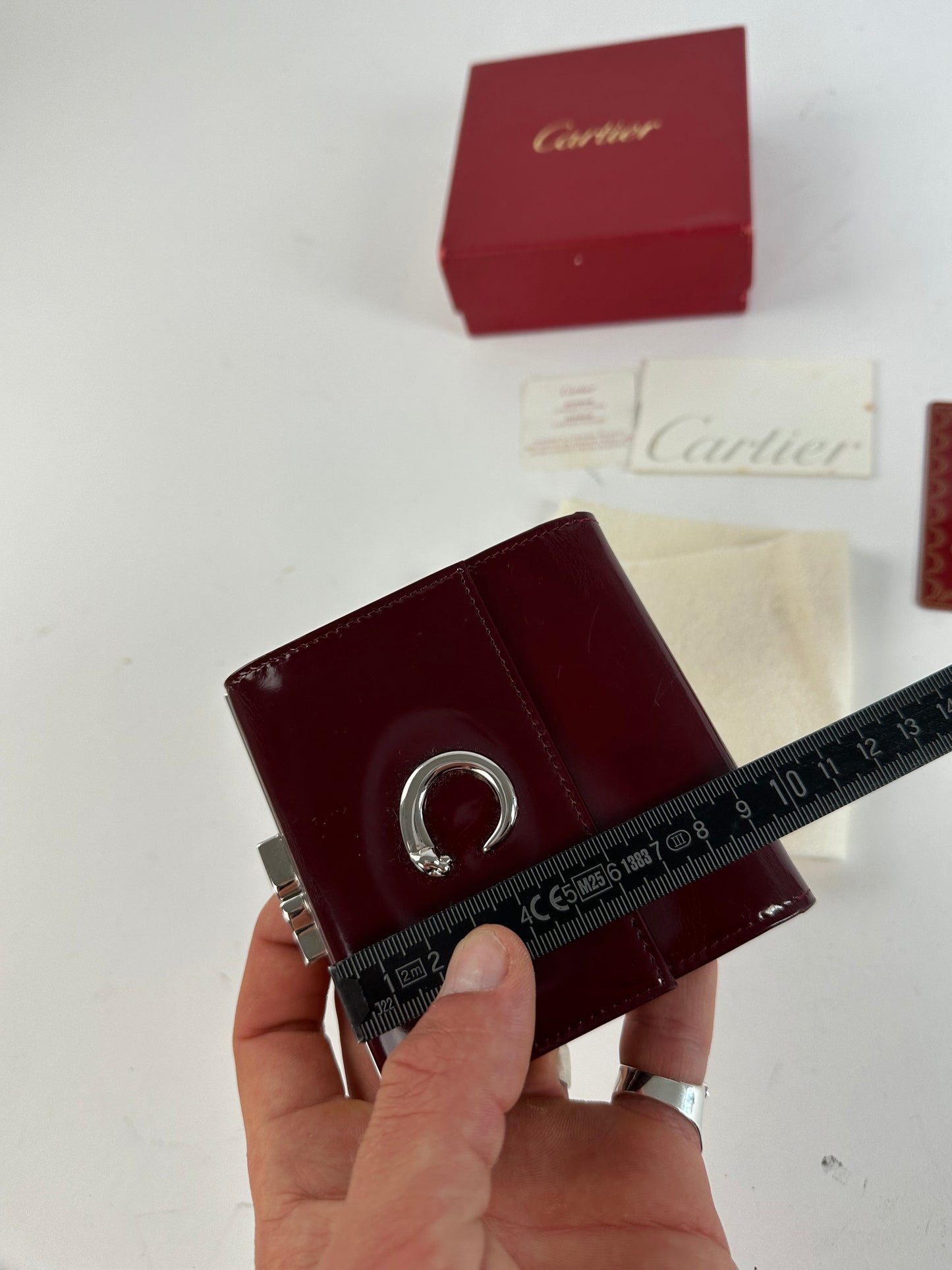Vintage Cartier Patent Leather Wallet Burgundy Silver