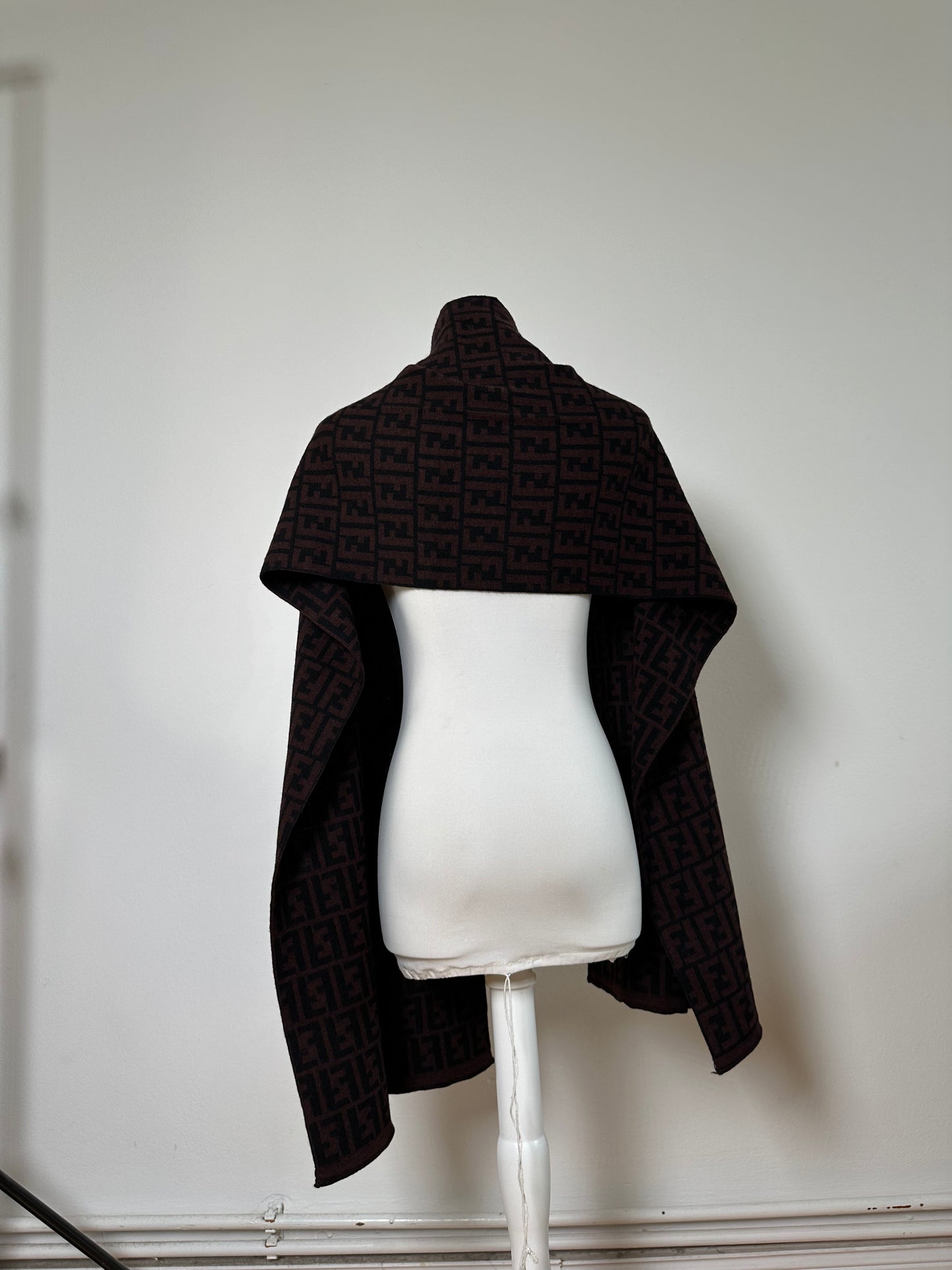 Vintage Fendi FF Monogram Wool Shawl Burgundy Black