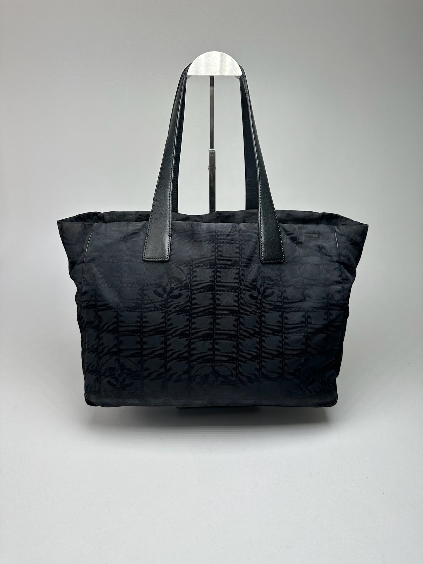 Vintage Chanel Monogram Canvas Shopper Bag Black