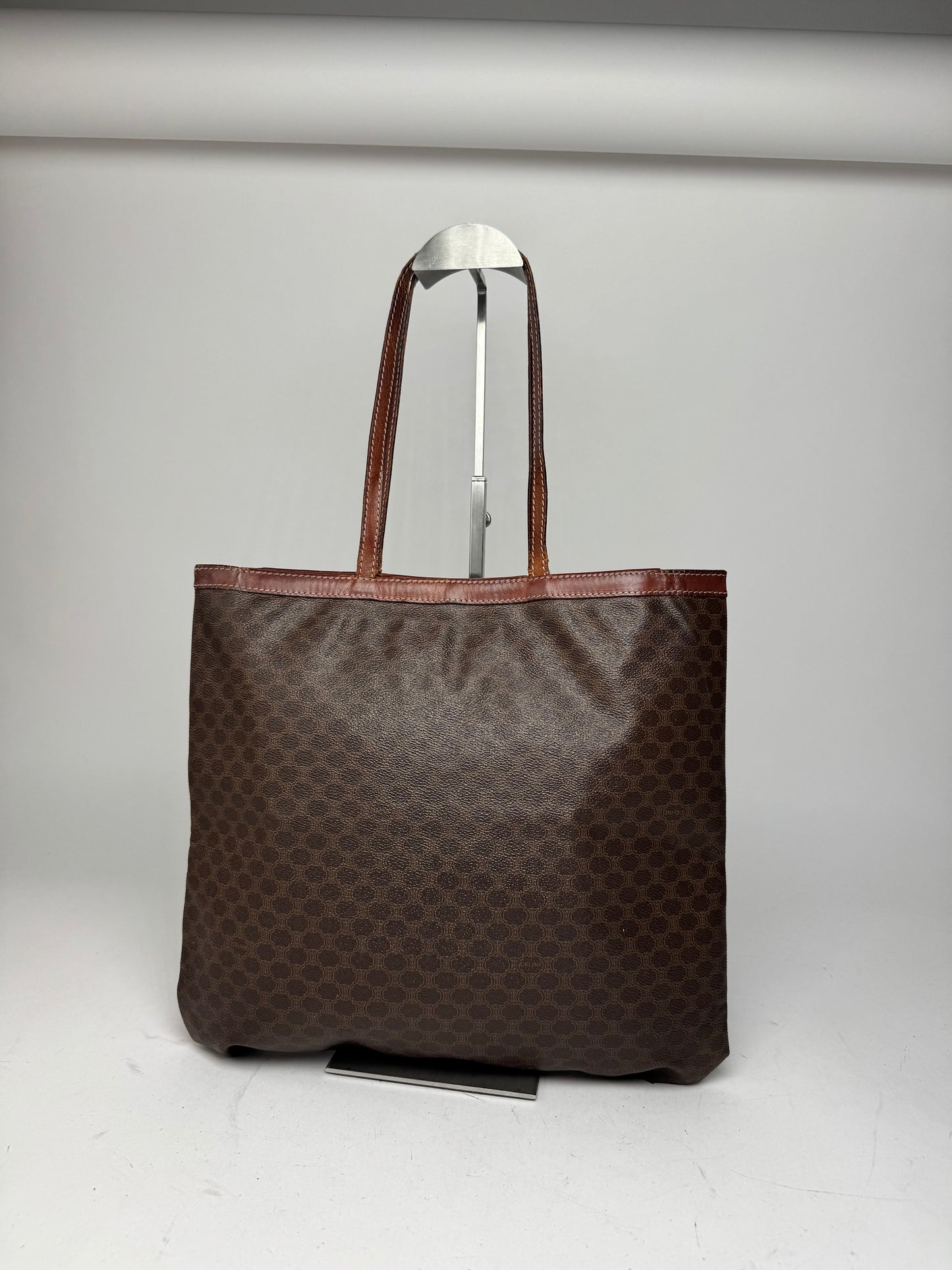 Vintage Celine Paris Leather Monogram Tote Bag Brown