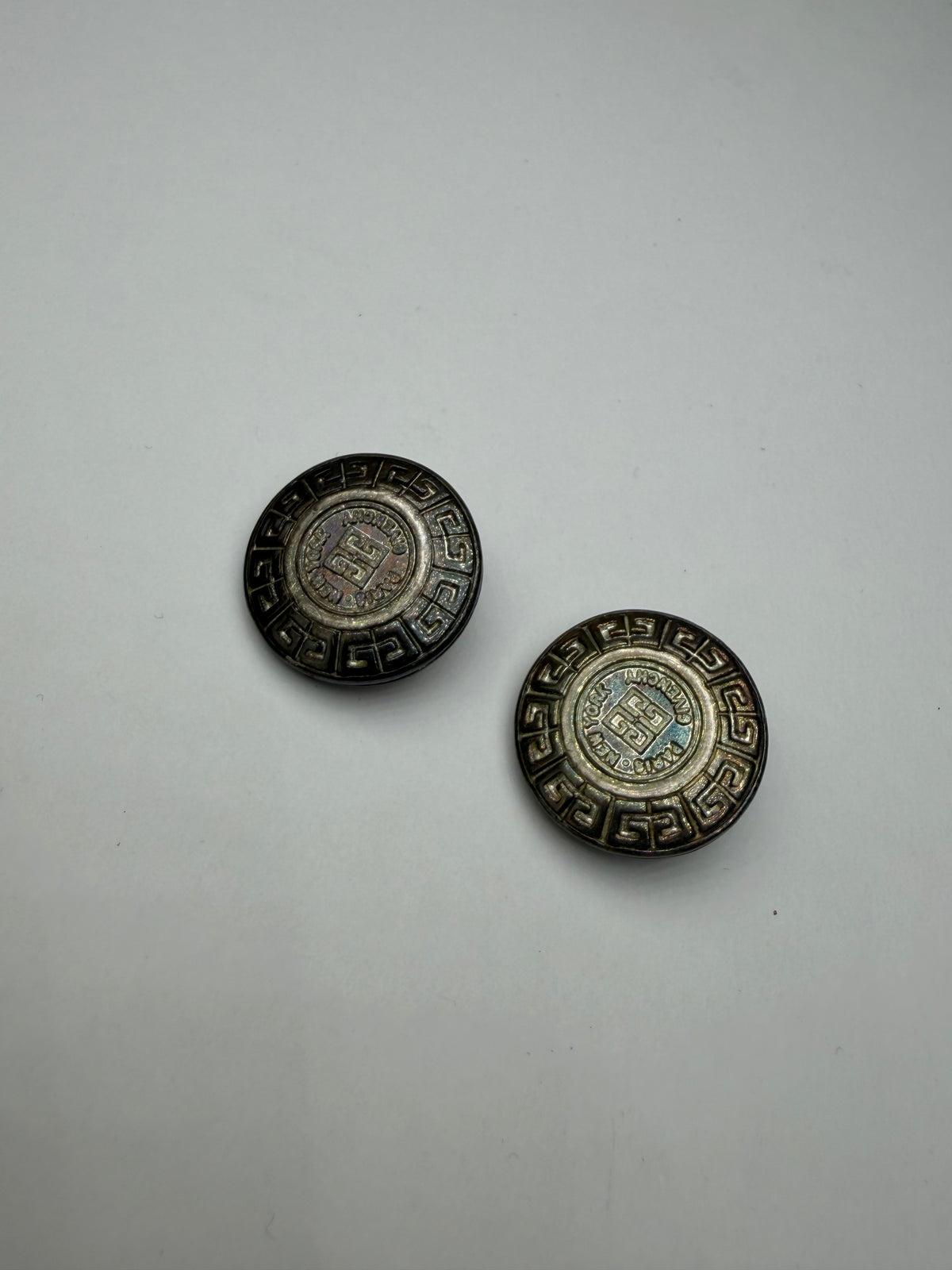 Vintage Givenchy 4G Logo Clip-On Earrings Late 1970s Silver Black