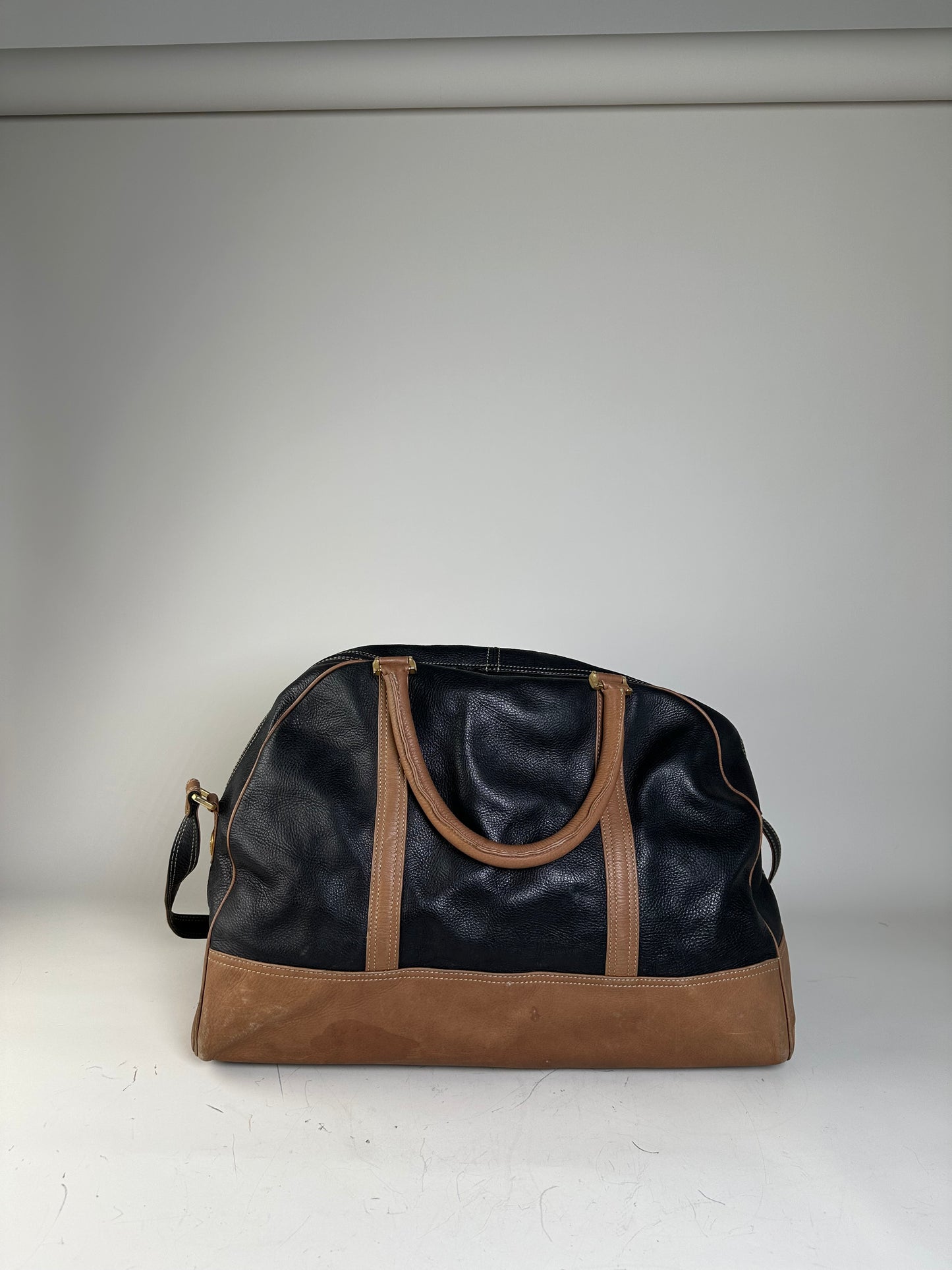 Vintage Loewe Pebbled Leather Tote Black Tan
