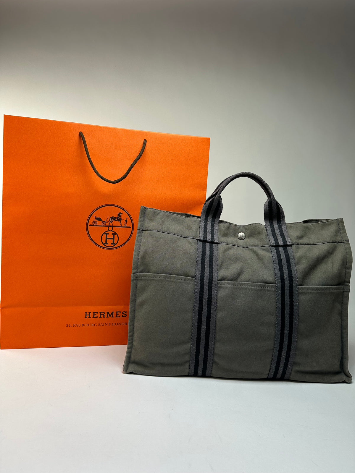 Vintage Hermès Troca Canvas Tote Late 1990s Olive Green