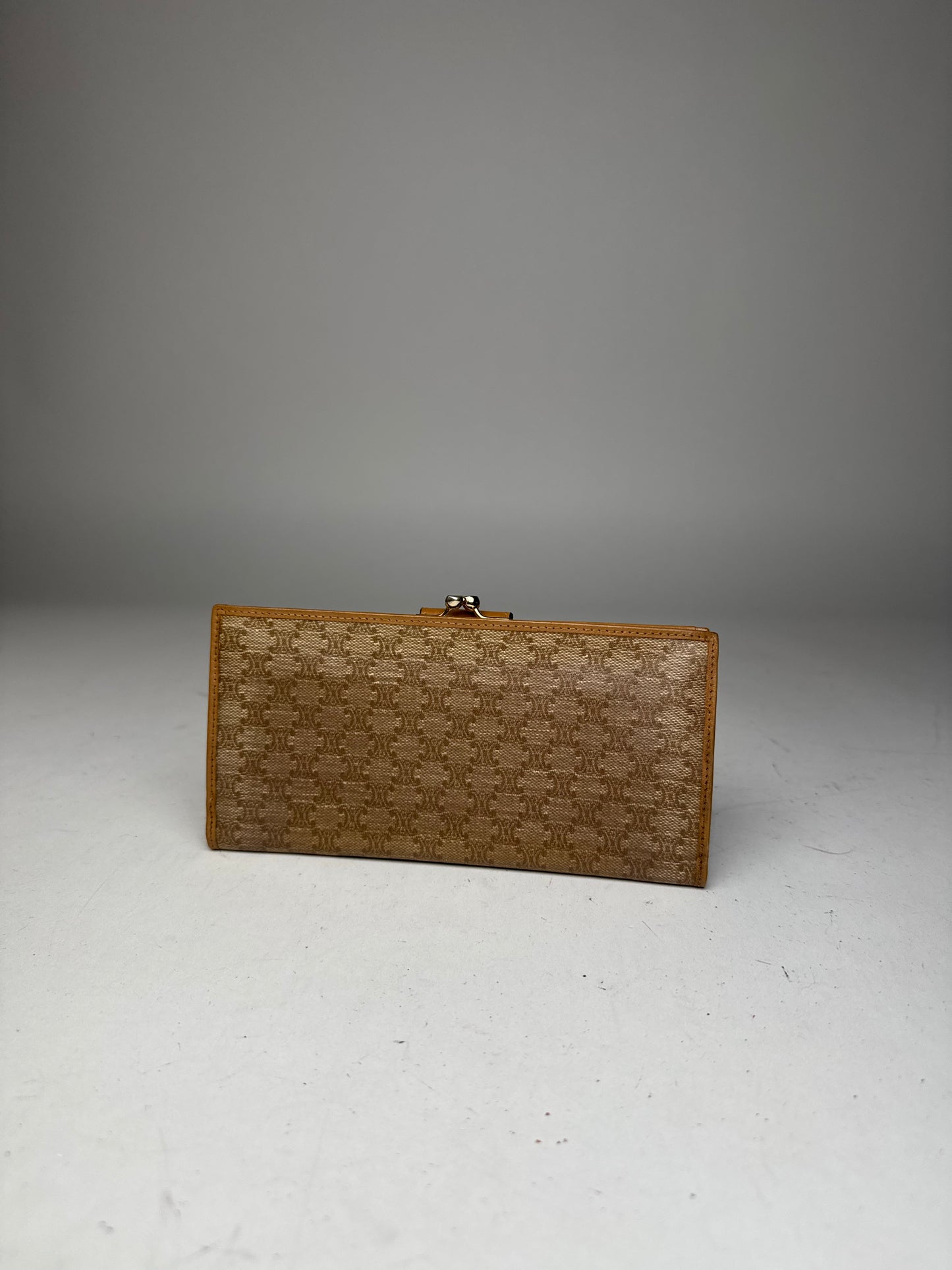 Vintage Celine Paris Monogram Leather Wallet beige brown