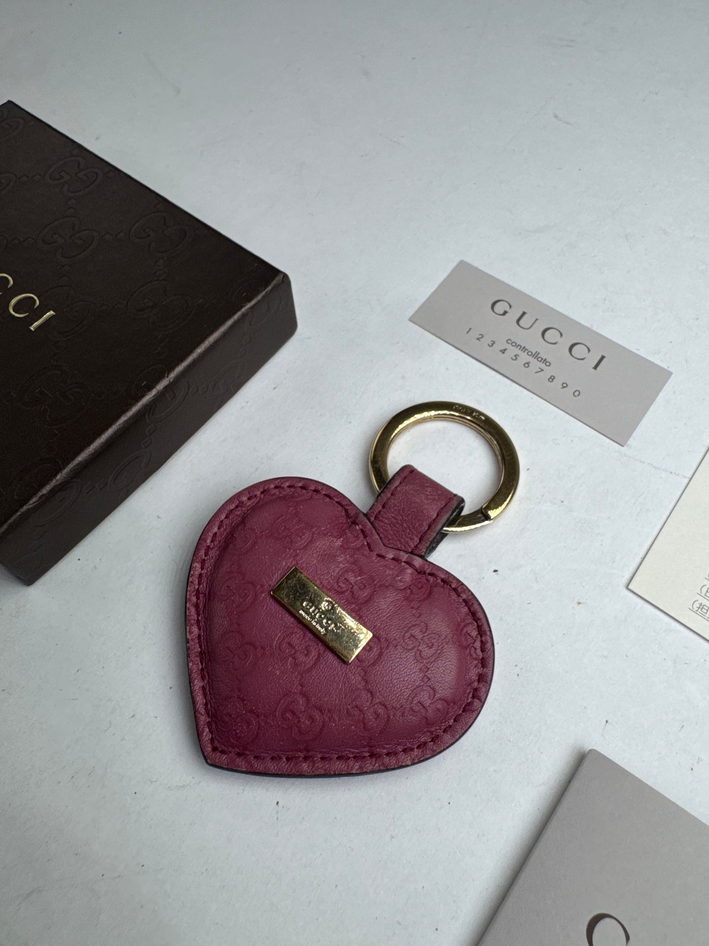 Vintage Gucci Heart Leather Monogram Keychain Purple